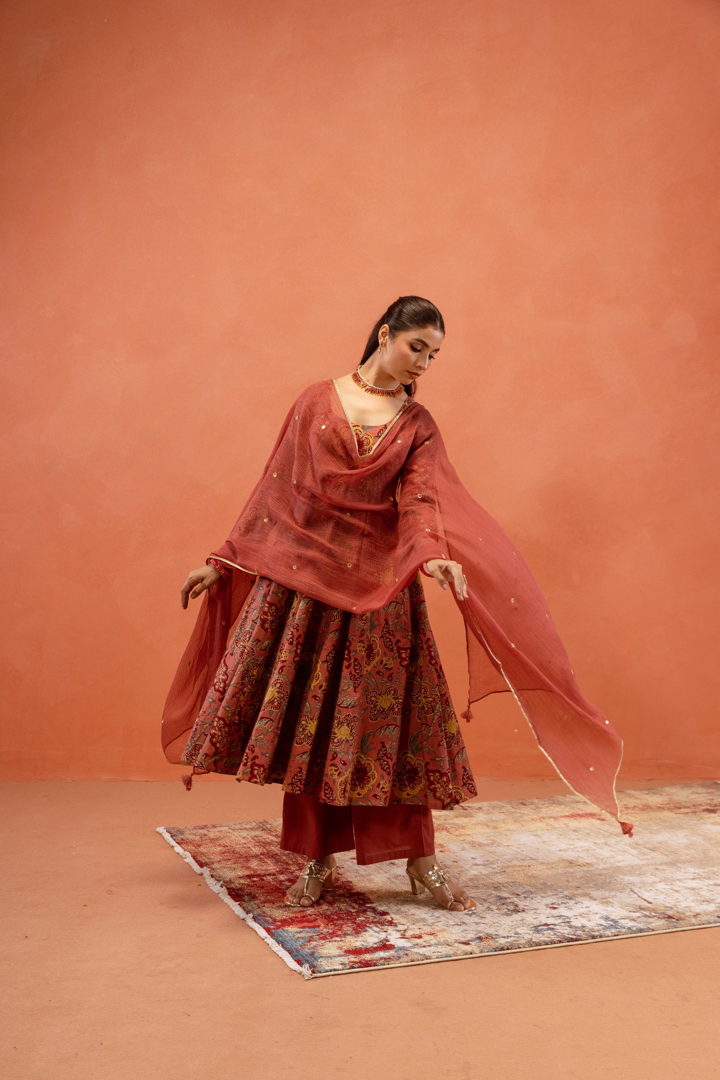 Dusky Rose Sleeved Anarkali Suit