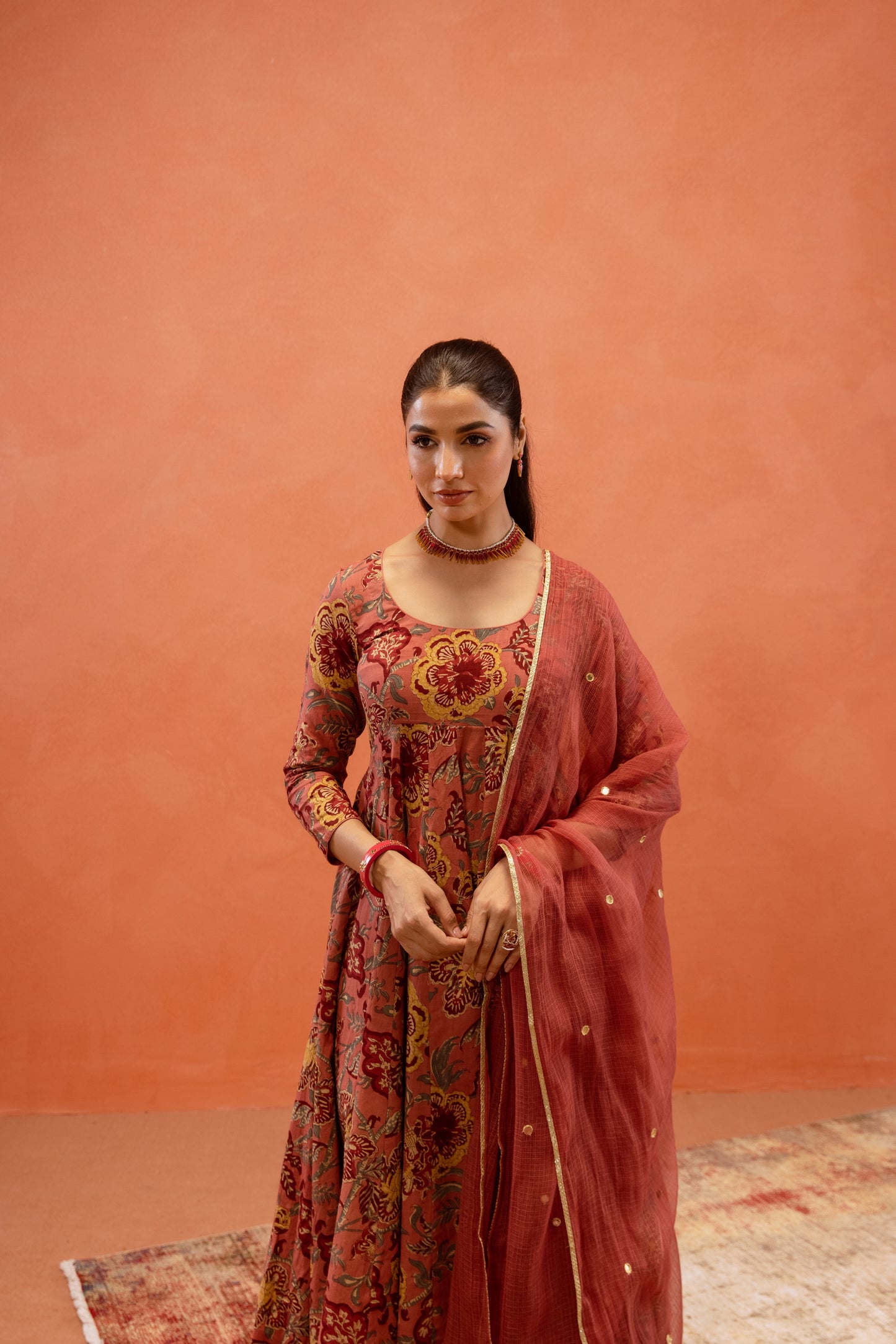 Dusky Rose Sleeved Anarkali Suit