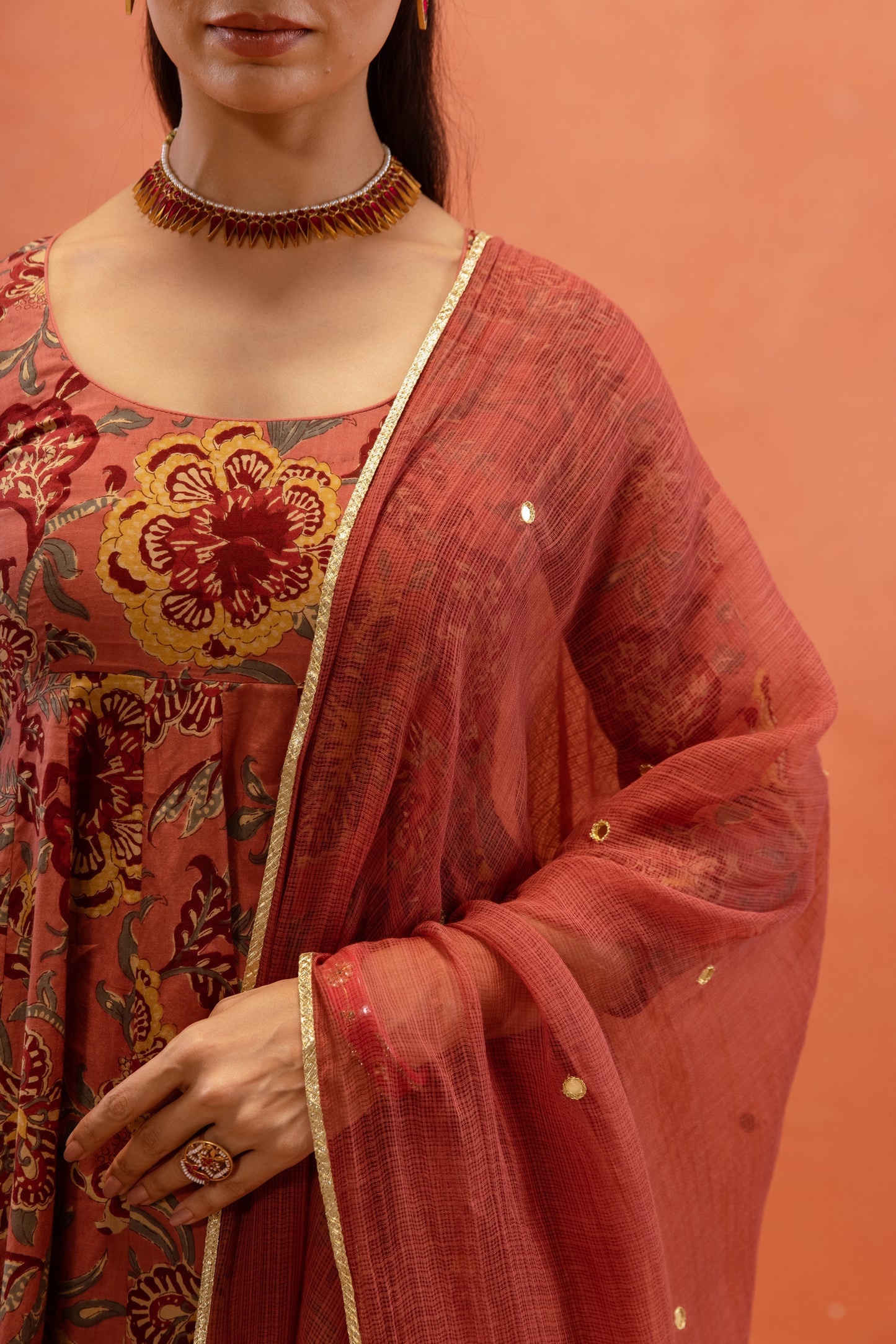 Dusky Rose Sleeved Anarkali Suit