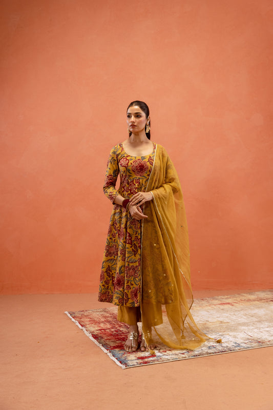 Marigold Glow Sleeved Anarkali Suit