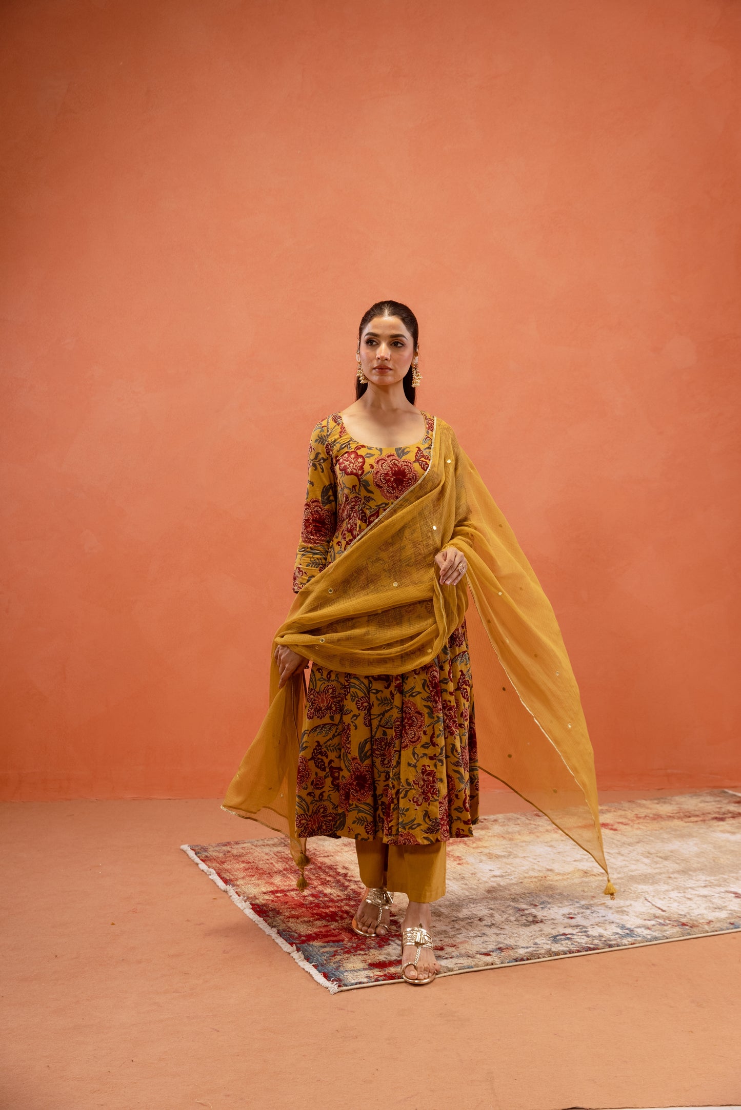 Marigold Glow Sleeved Anarkali Suit