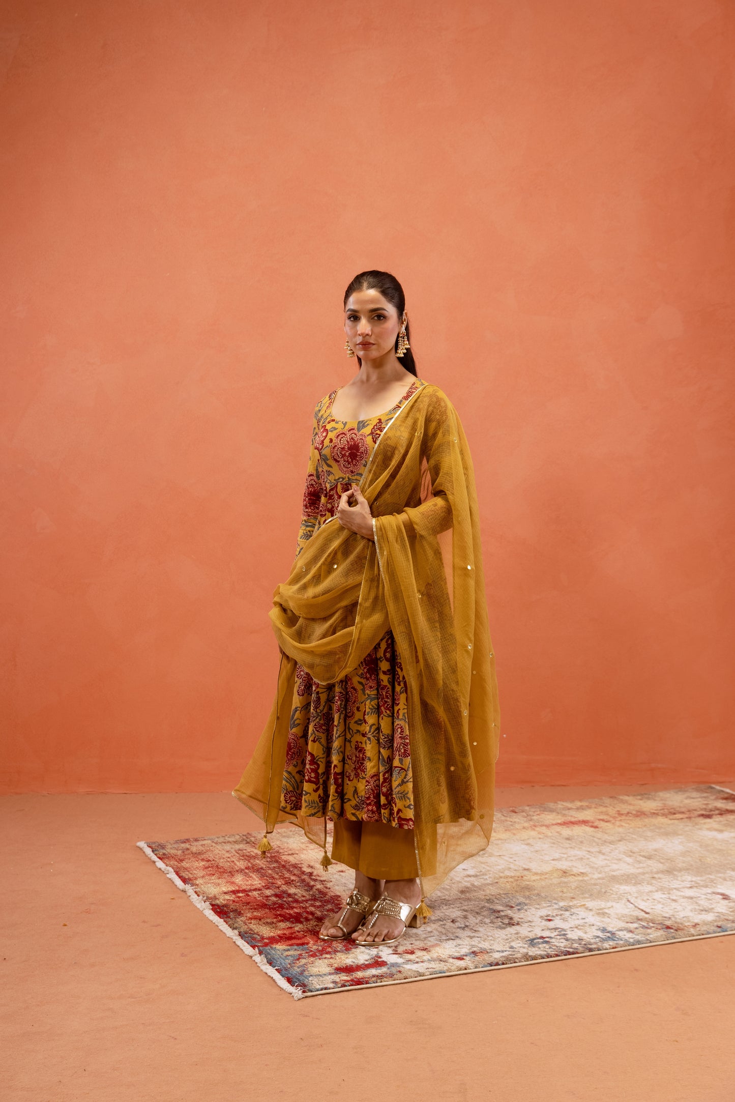 Marigold Glow Sleeved Anarkali Suit