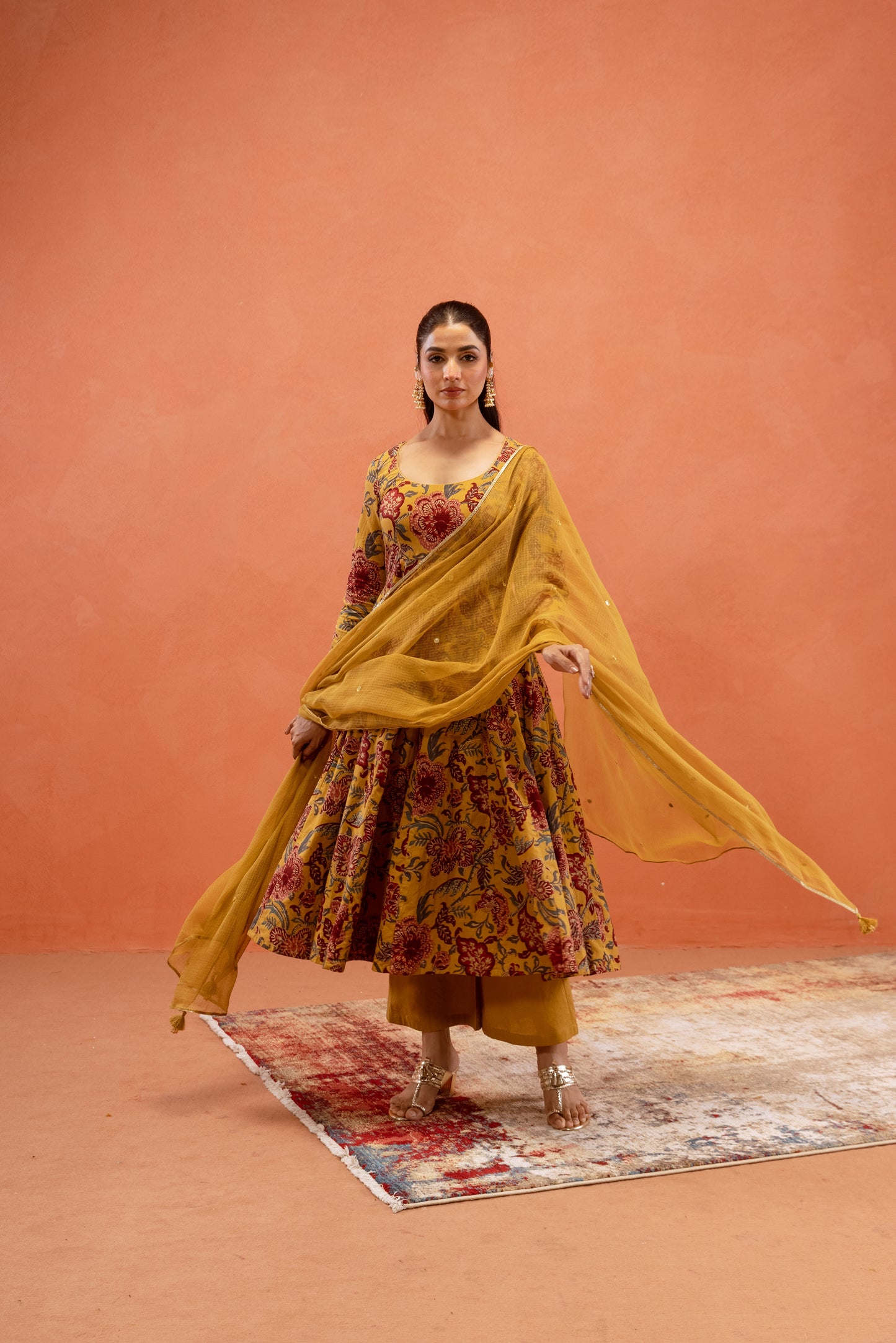 Marigold Glow Sleeved Anarkali Suit