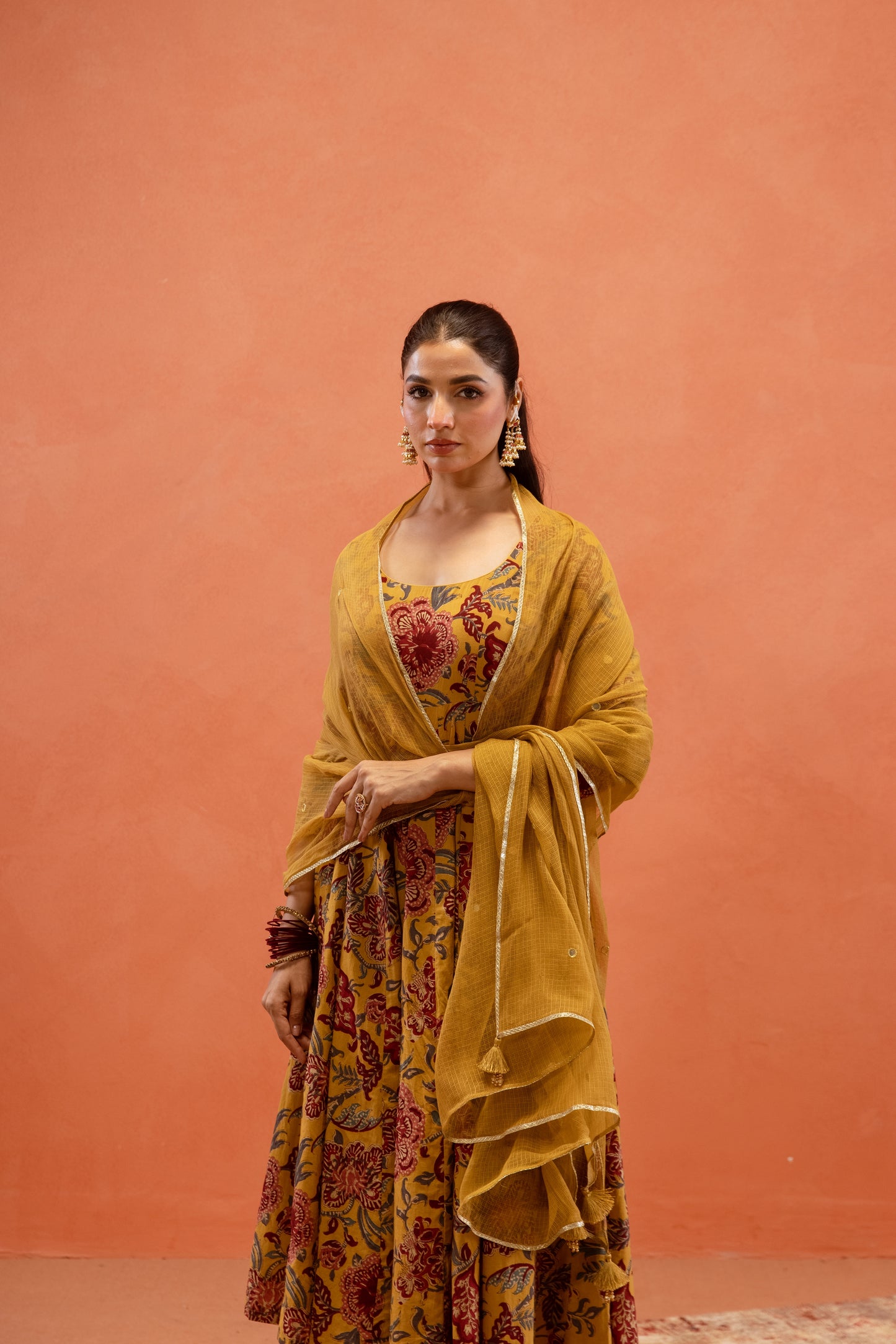 Marigold Glow Sleeved Anarkali Suit