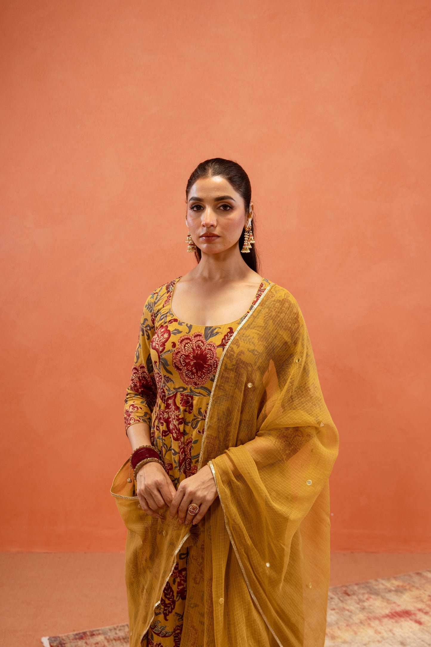 Marigold Glow Sleeved Anarkali Suit