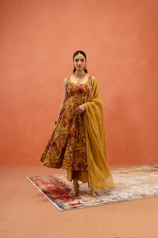 Marigold Glow Sleeveless Anarkali Suit