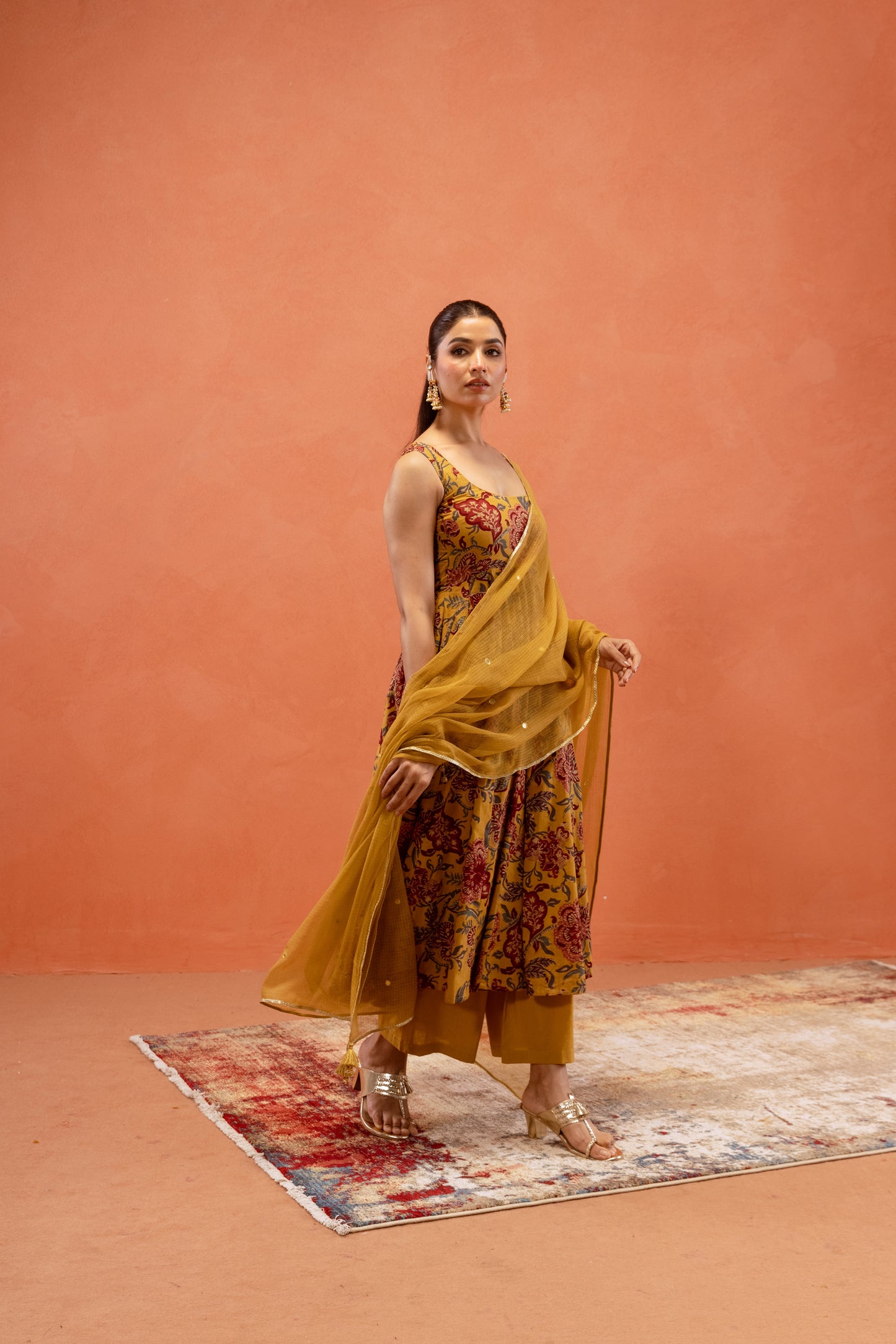 Marigold Glow Sleeveless Anarkali Suit