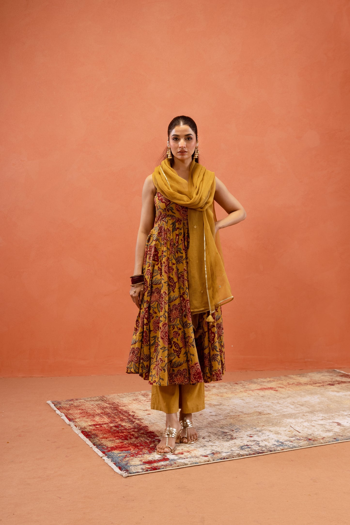 Marigold Glow Sleeveless Anarkali Suit