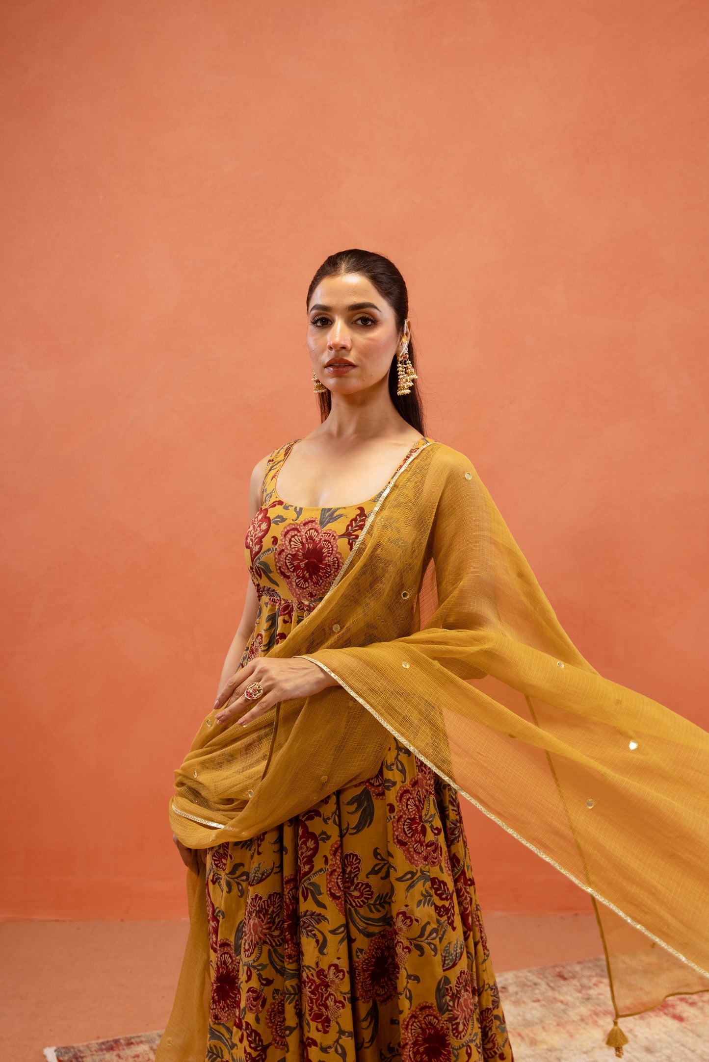 Marigold Glow Sleeveless Anarkali Suit