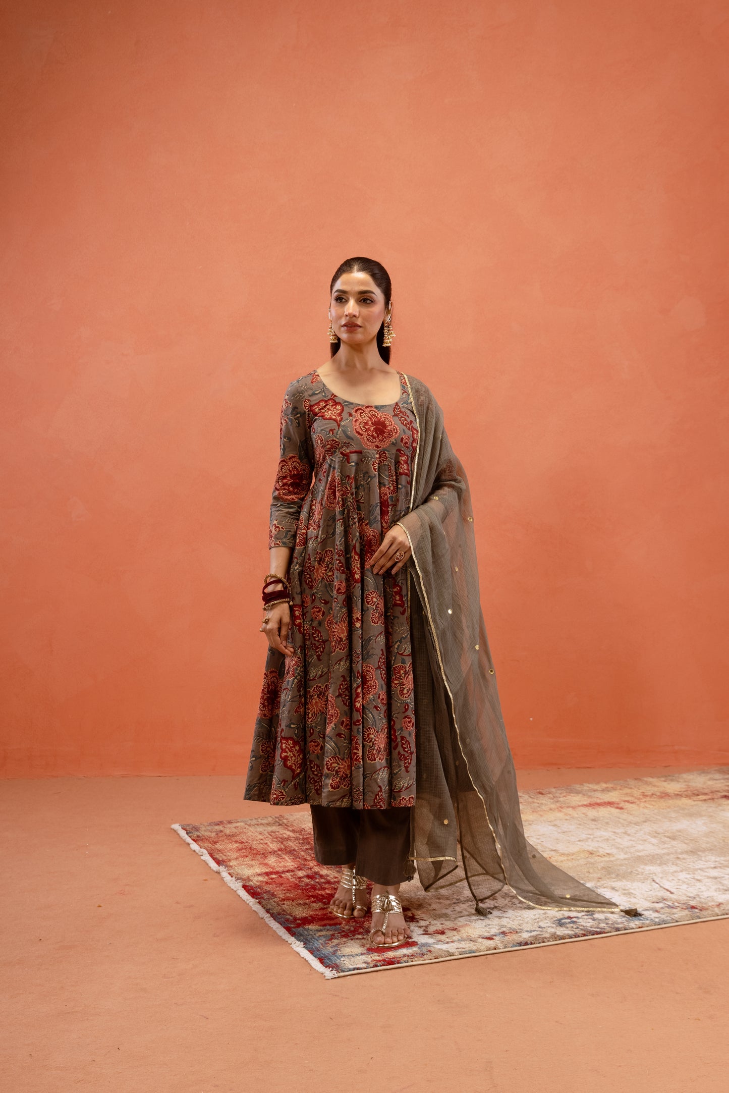 Silver Mist Sleeved Anarkali Suit