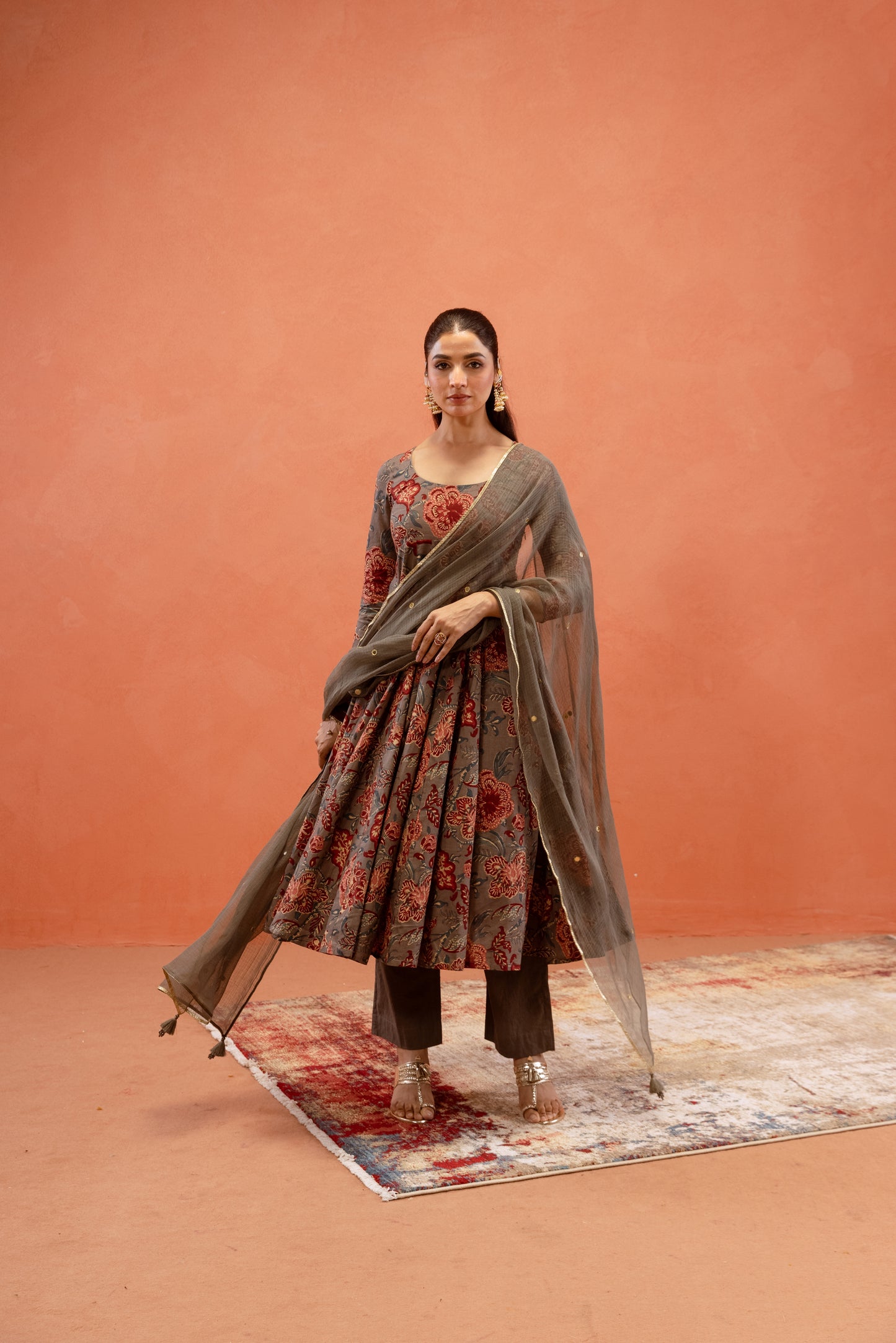Silver Mist Sleeved Anarkali Suit