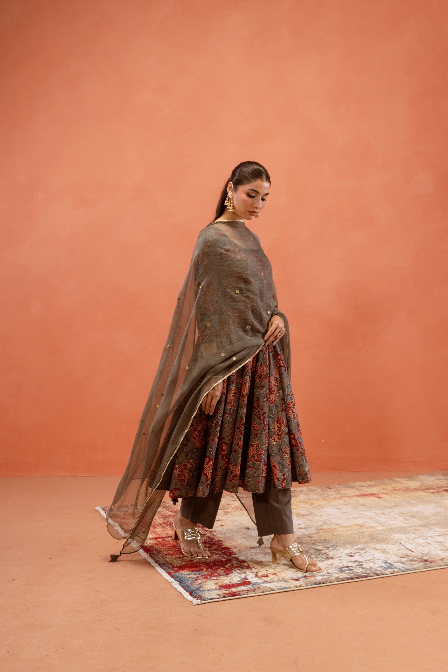 Silver Mist Sleeved Anarkali Suit