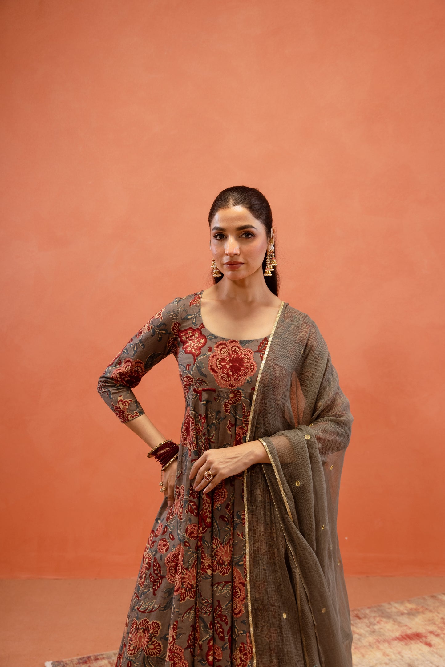 Silver Mist Sleeved Anarkali Suit