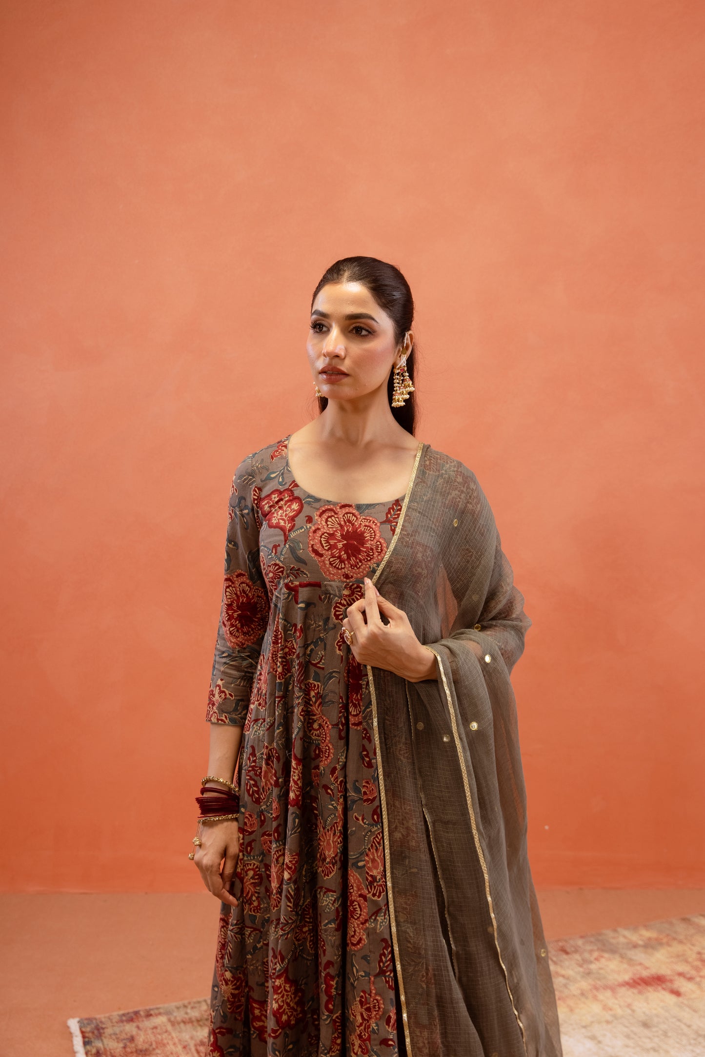Silver Mist Sleeved Anarkali Suit