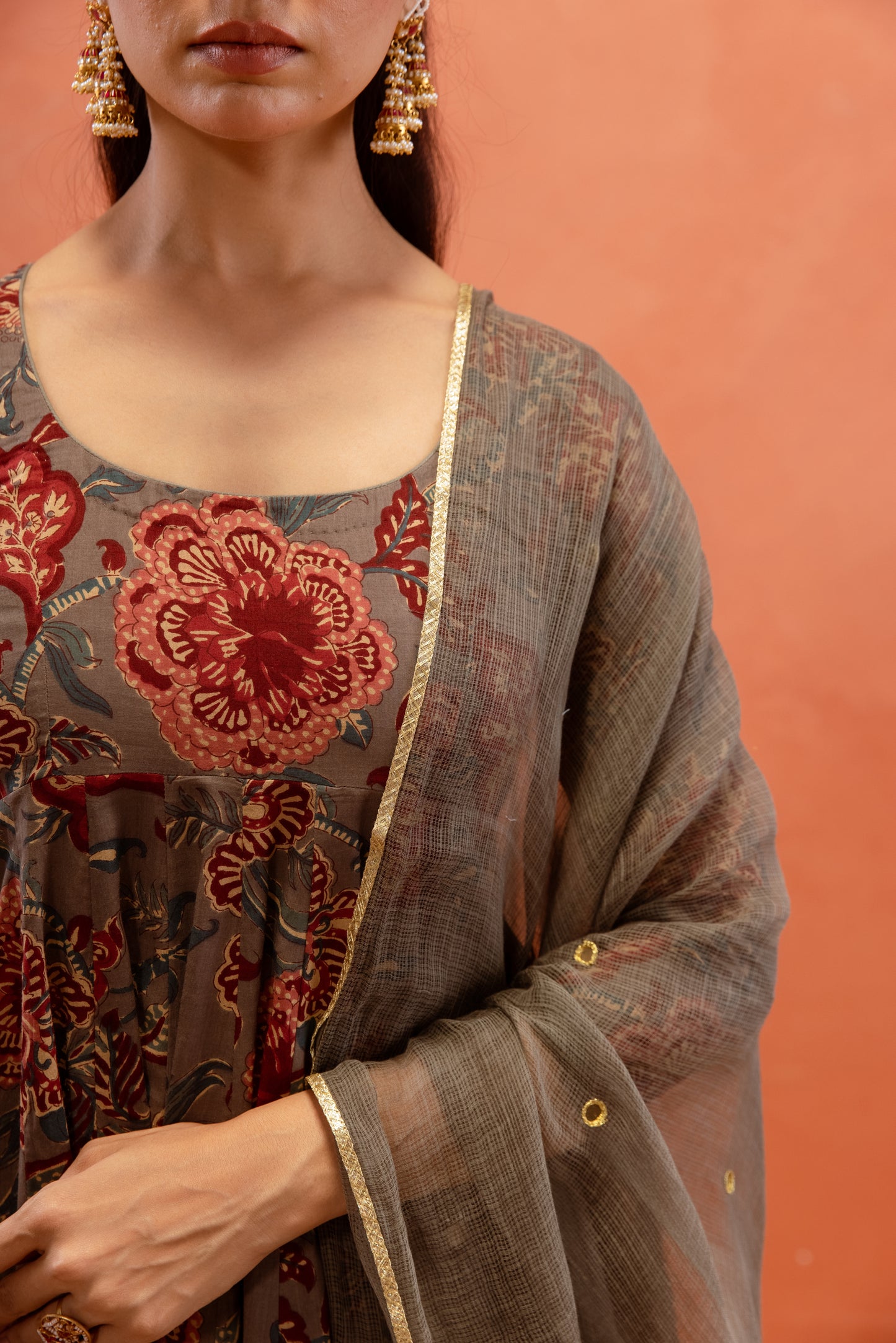 Silver Mist Sleeved Anarkali Suit
