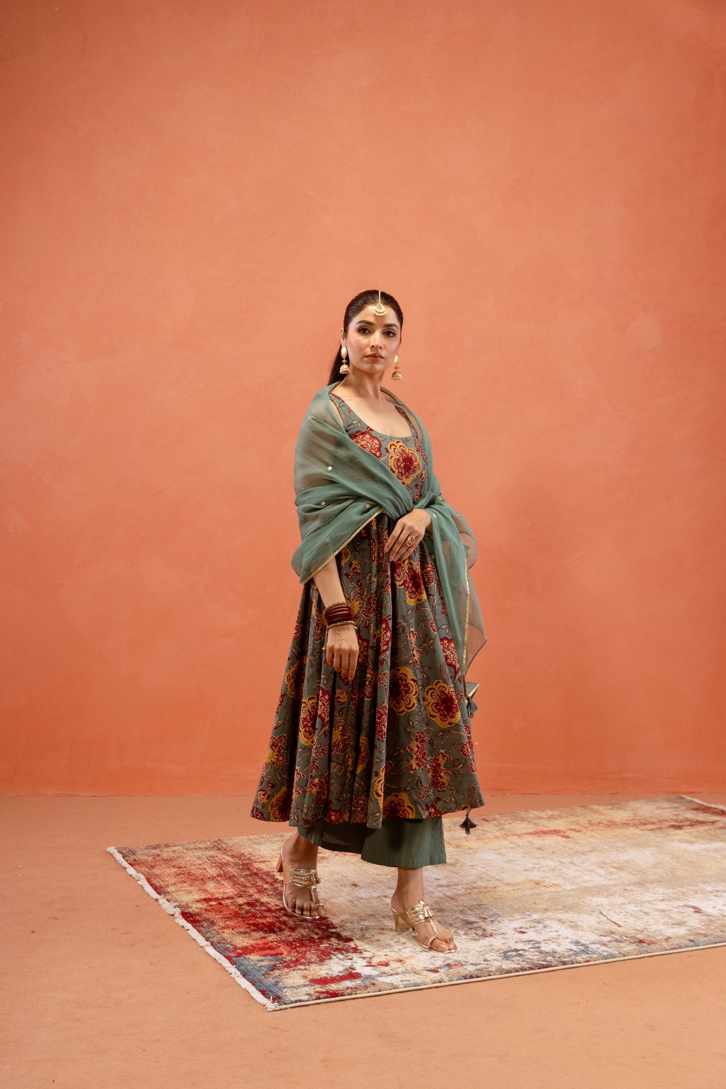 Teal Bloom Sleeveless Anarkali Suit