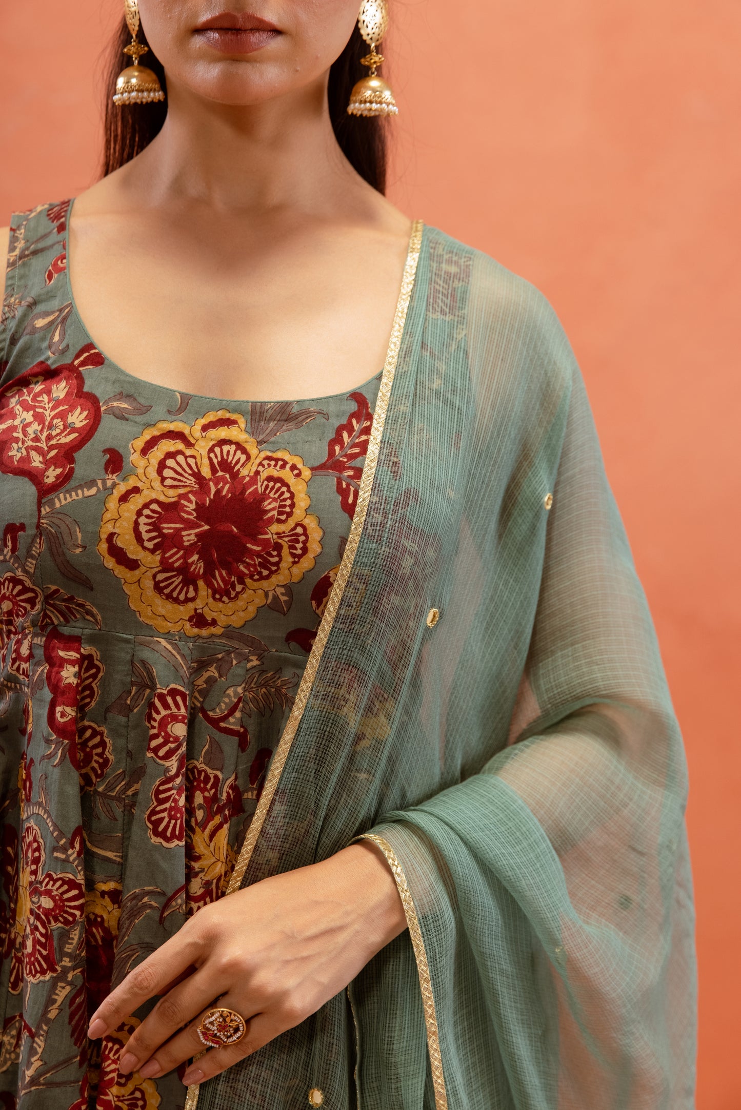 Teal Bloom Sleeveless Anarkali Suit