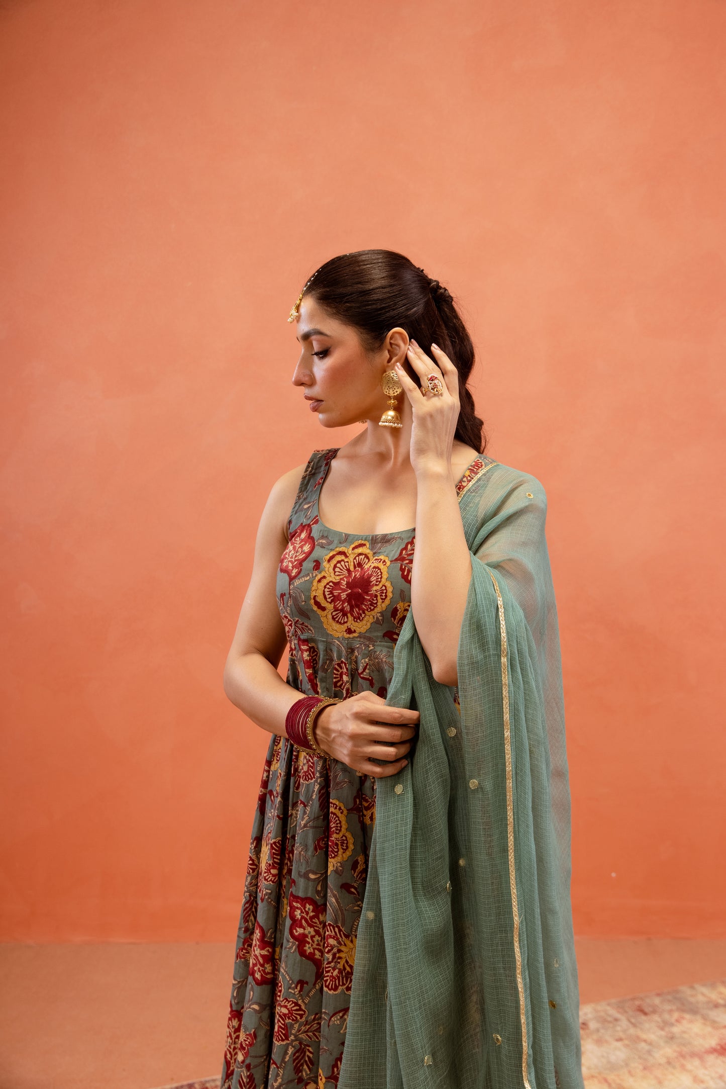Teal Bloom Sleeveless Anarkali Suit