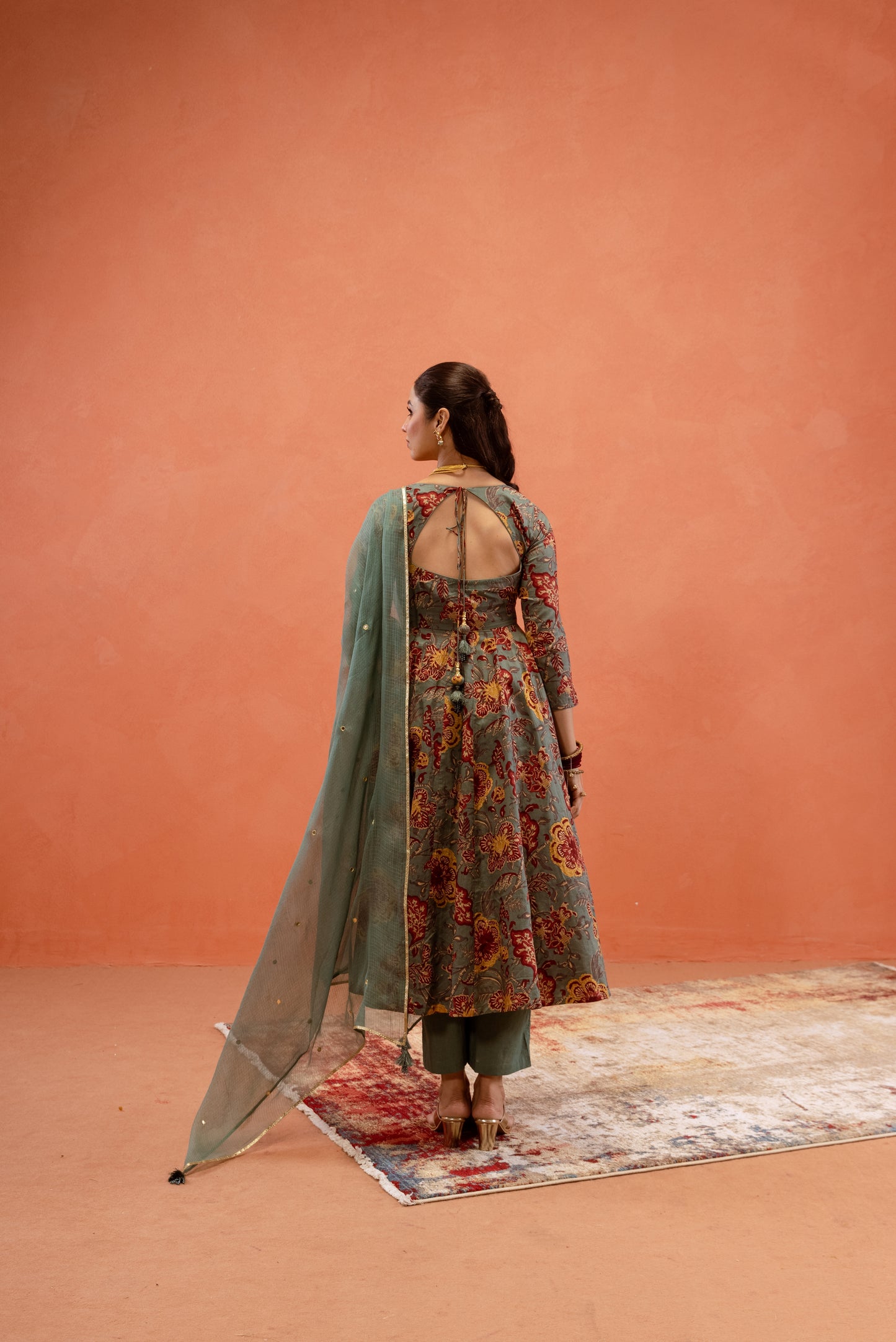 Teal Bloom Sleeved Anarkali Suit