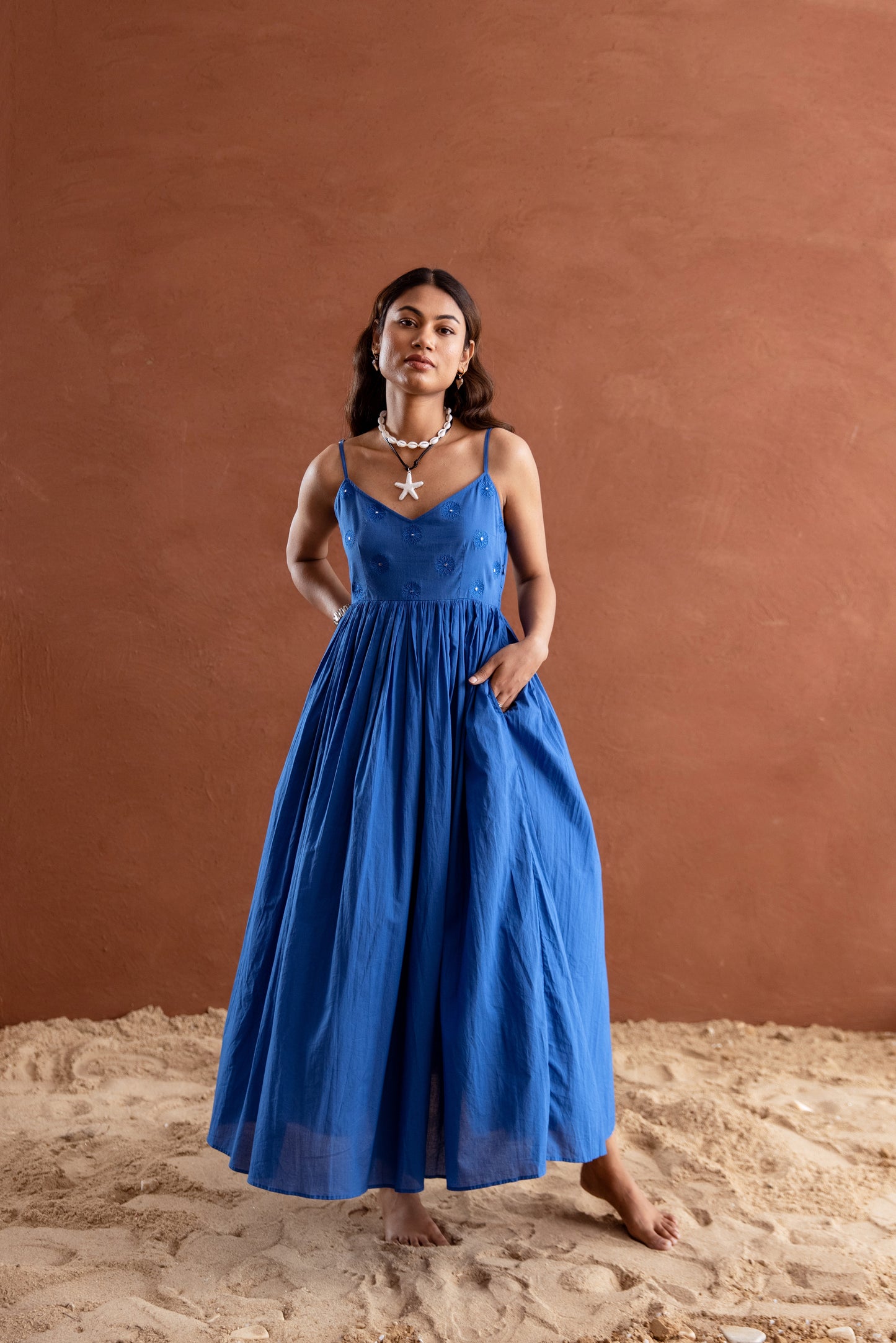 Solid Blue Strappy Maxi Dress