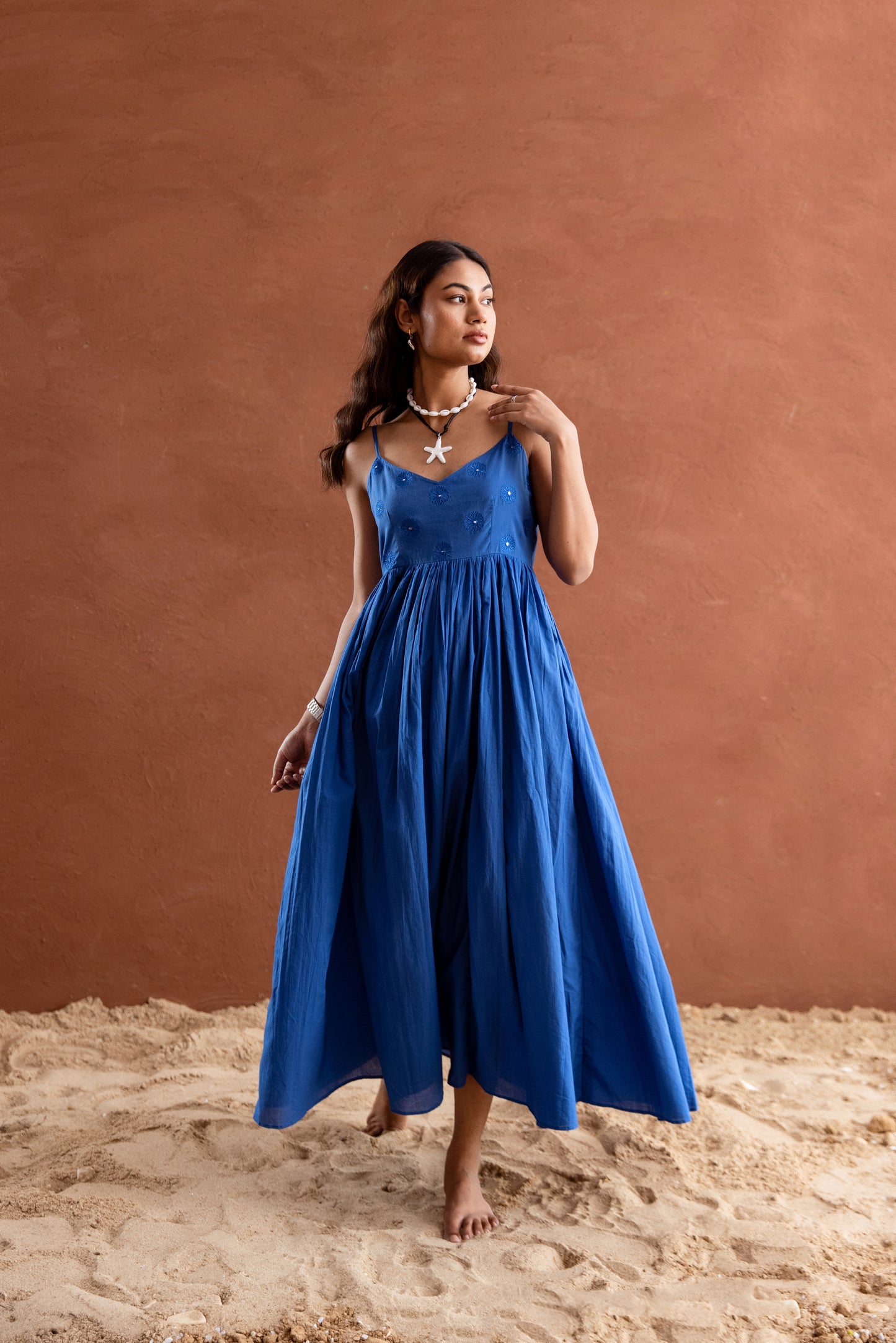 Solid Blue Strappy Maxi Dress