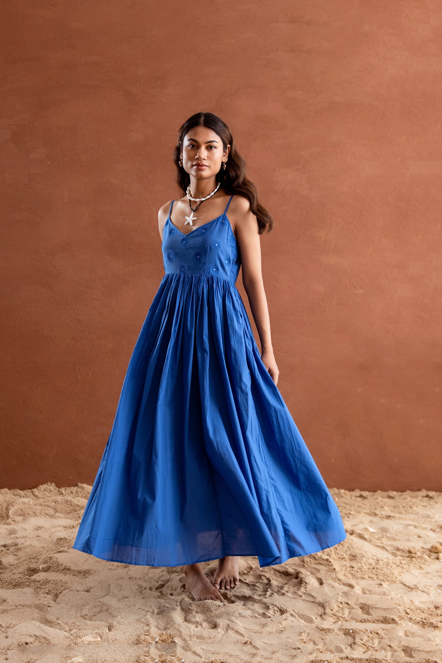 Solid Blue Strappy Maxi Dress