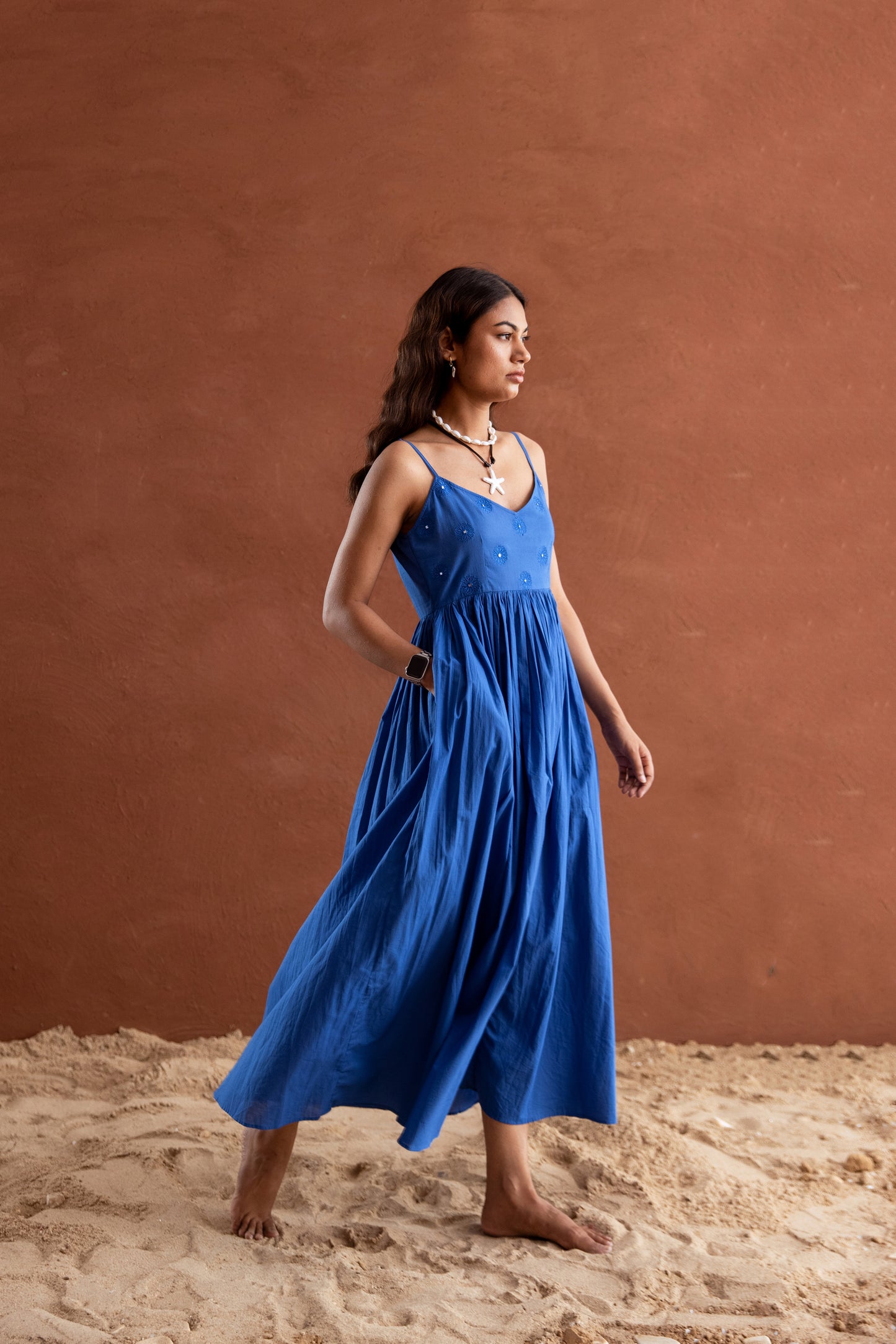 Solid Blue Strappy Maxi Dress