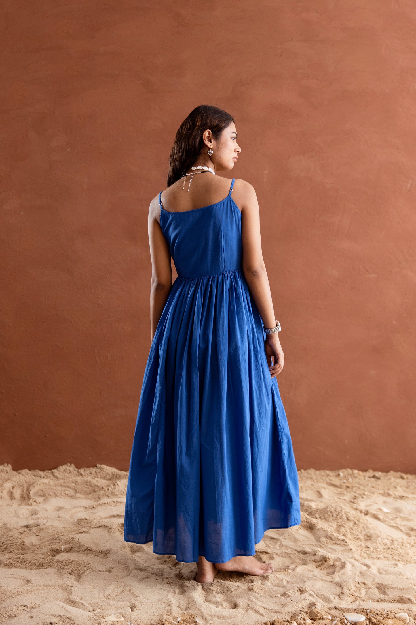 Solid Blue Strappy Maxi Dress