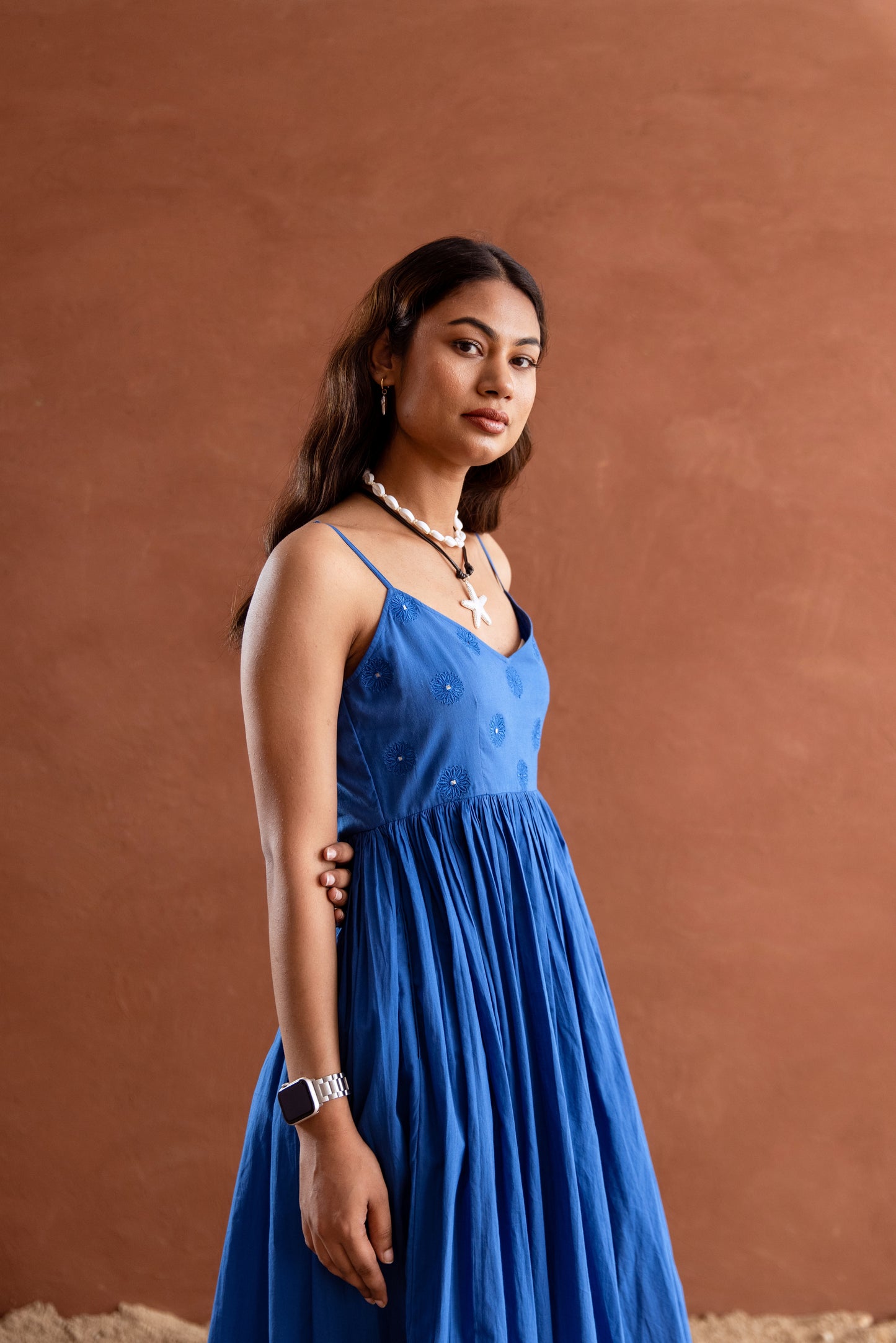 Solid Blue Strappy Maxi Dress