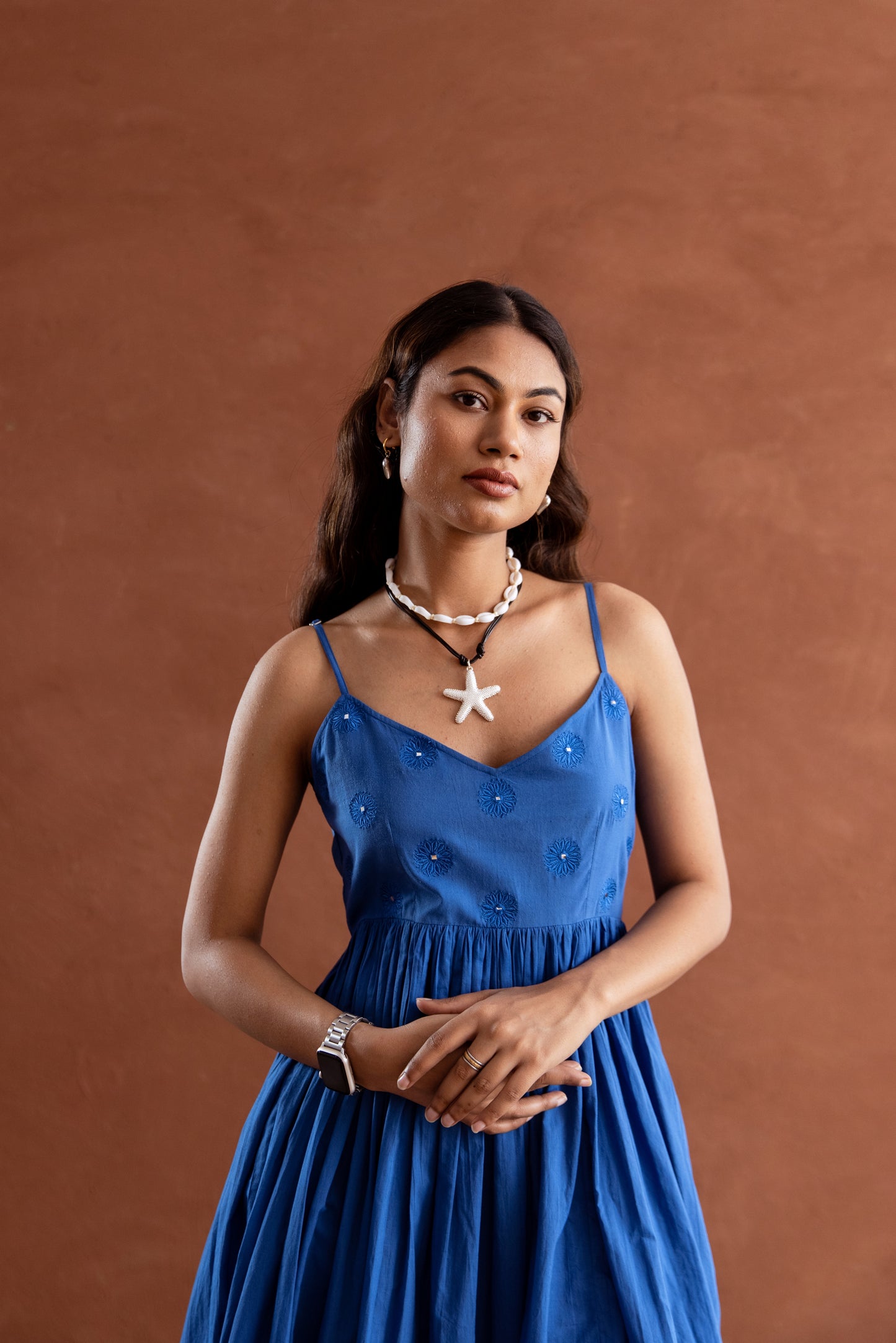 Solid Blue Strappy Maxi Dress