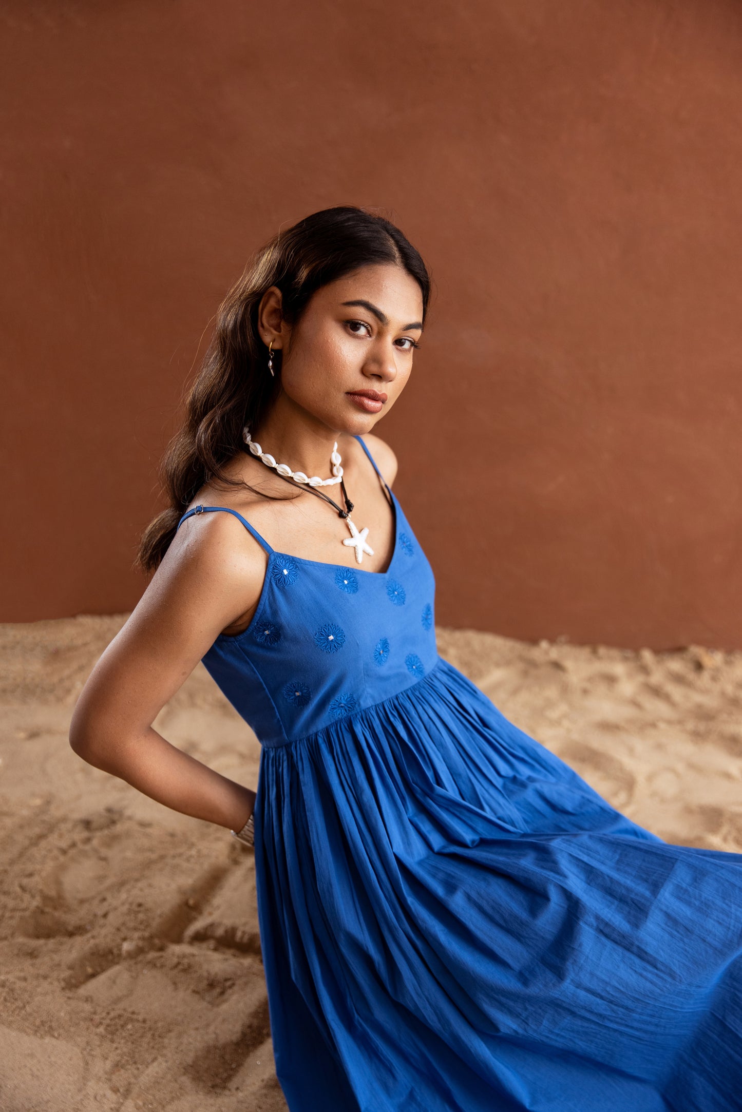 Solid Blue Strappy Maxi Dress