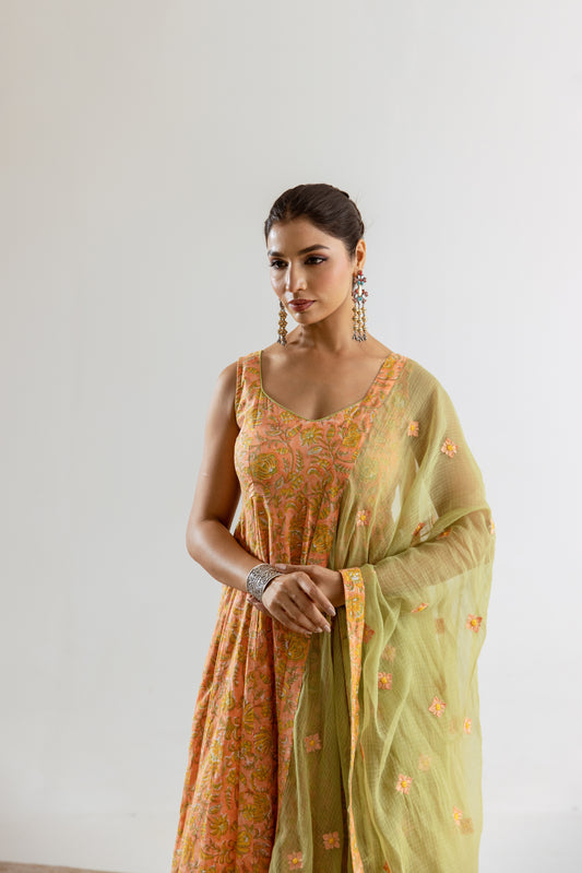 Orange X Green Jaal - Sleeveless