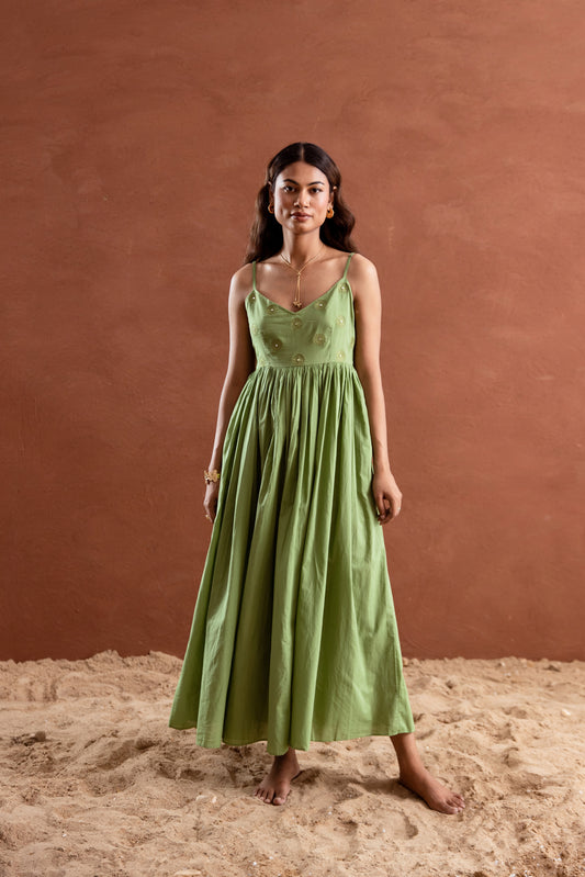Solid Green Strappy Maxi Dress
