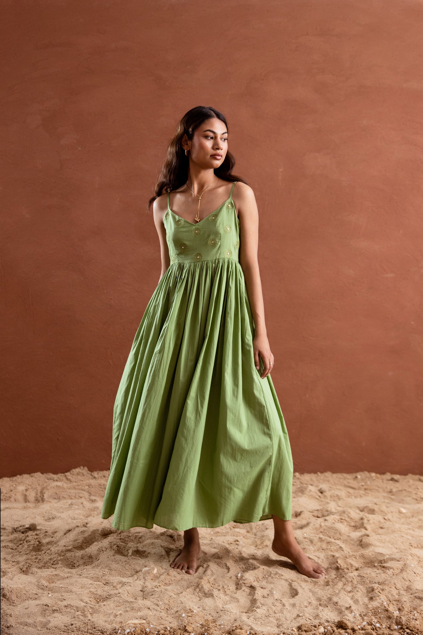 Solid Green Strappy Maxi Dress