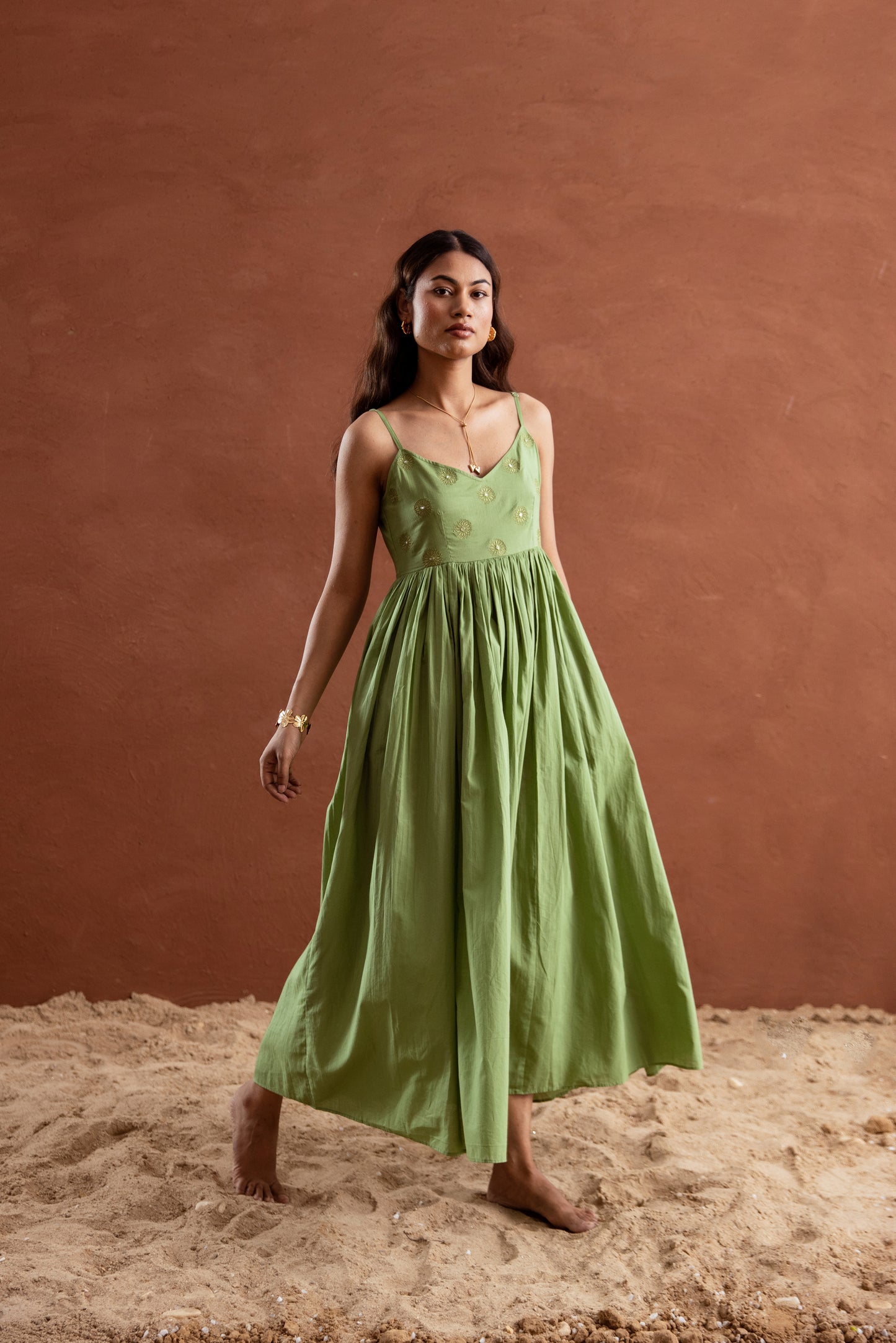 Solid Green Strappy Maxi Dress