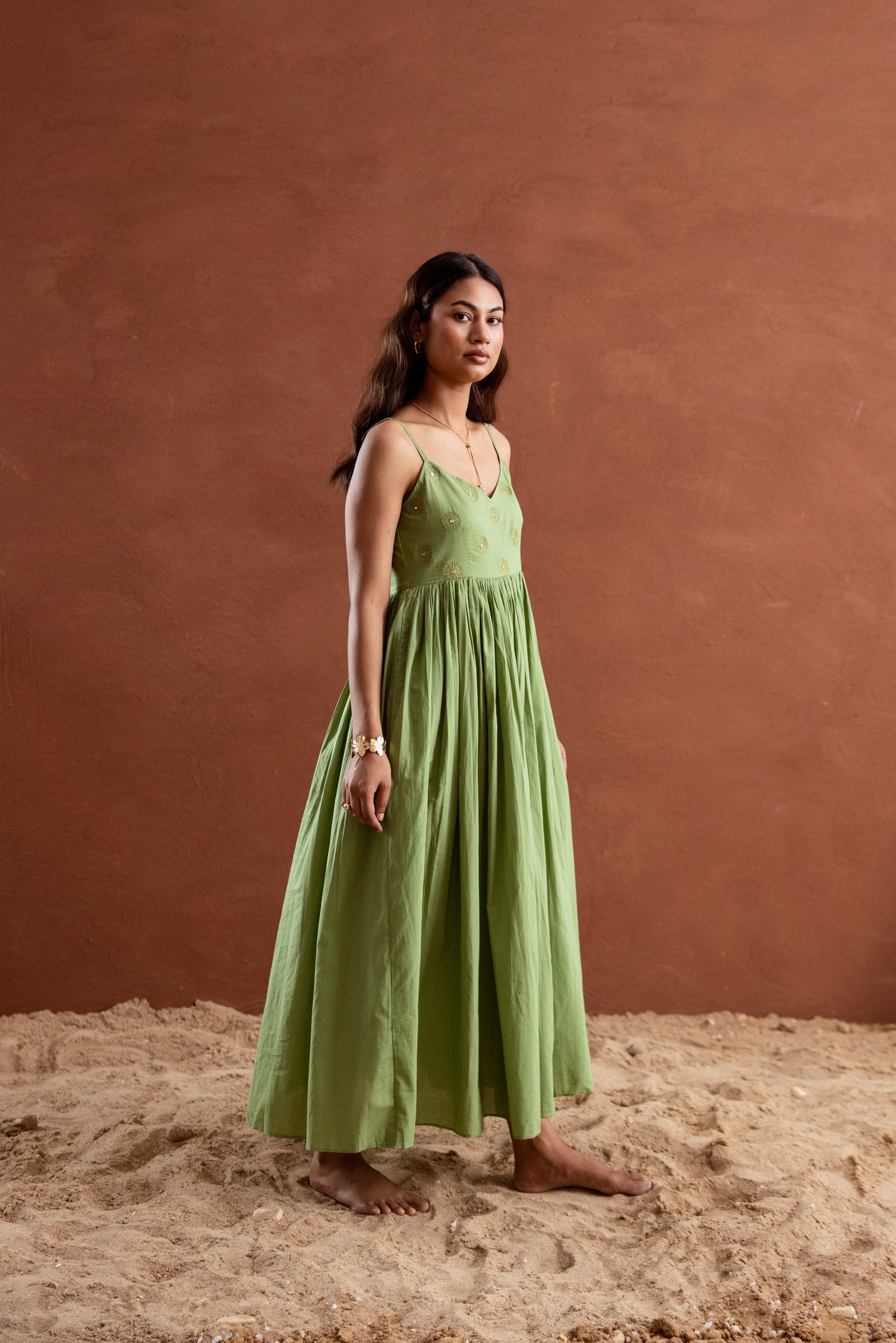 Solid Green Strappy Maxi Dress
