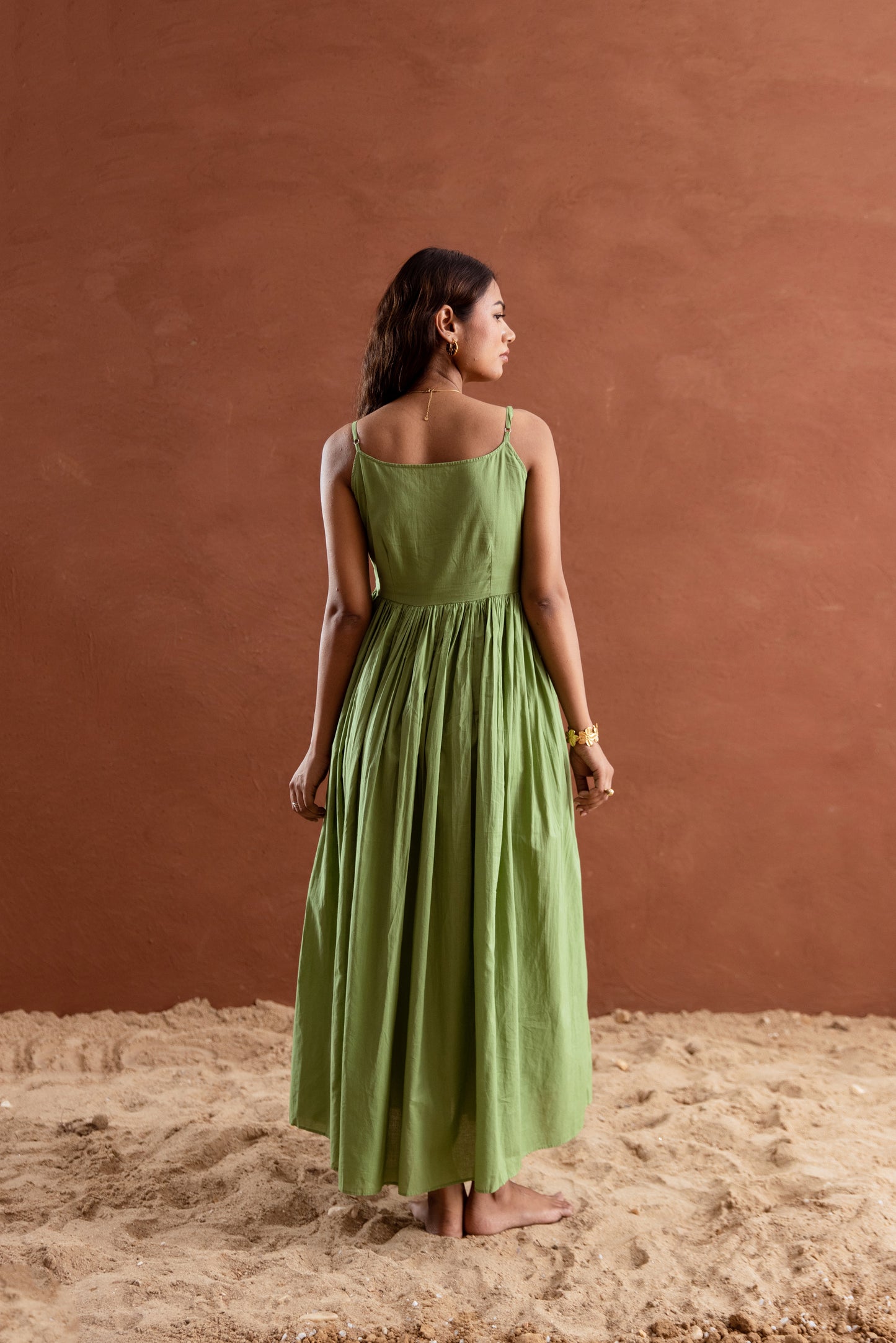 Solid Green Strappy Maxi Dress