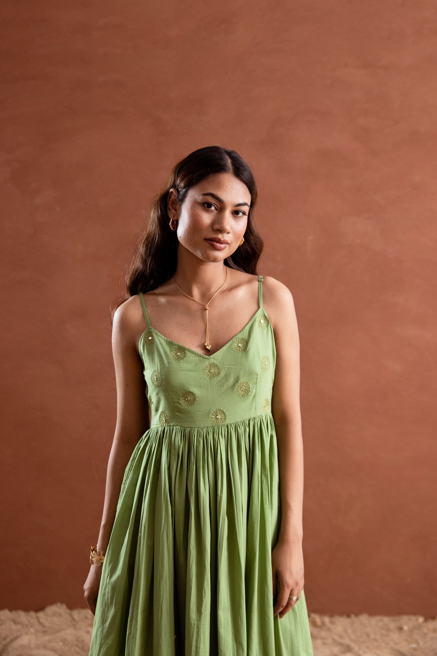 Solid Green Strappy Maxi Dress