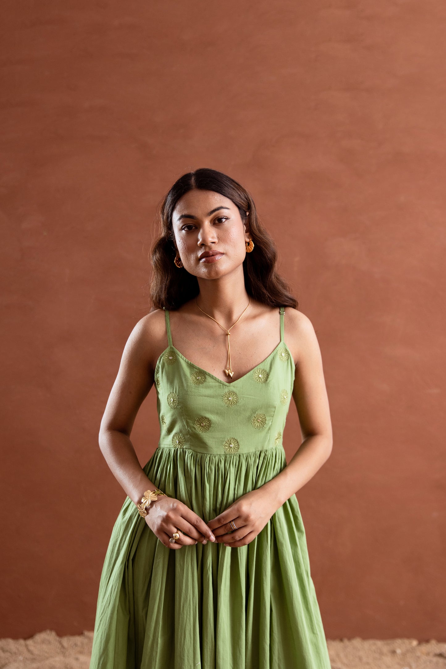 Solid Green Strappy Maxi Dress
