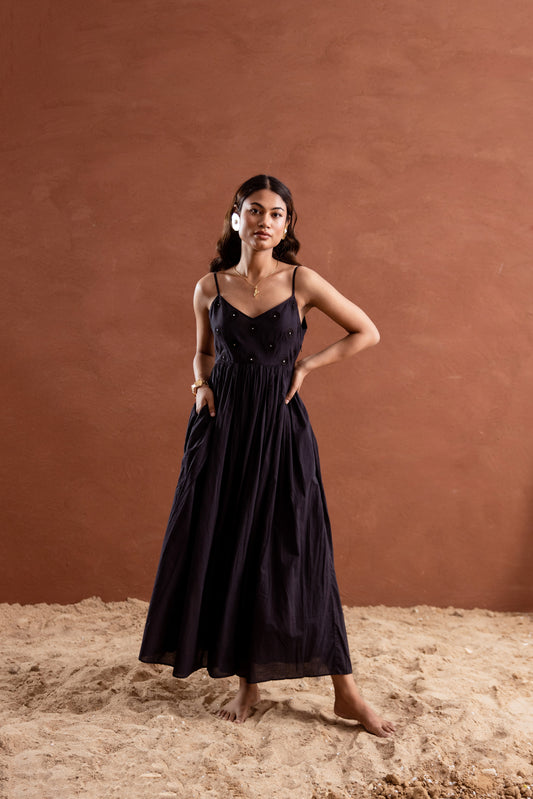 Solid Black Strappy Maxi Dress