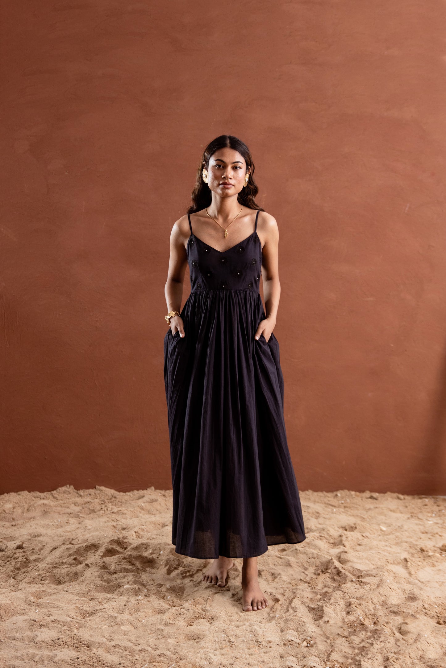 Solid Black Strappy Maxi Dress