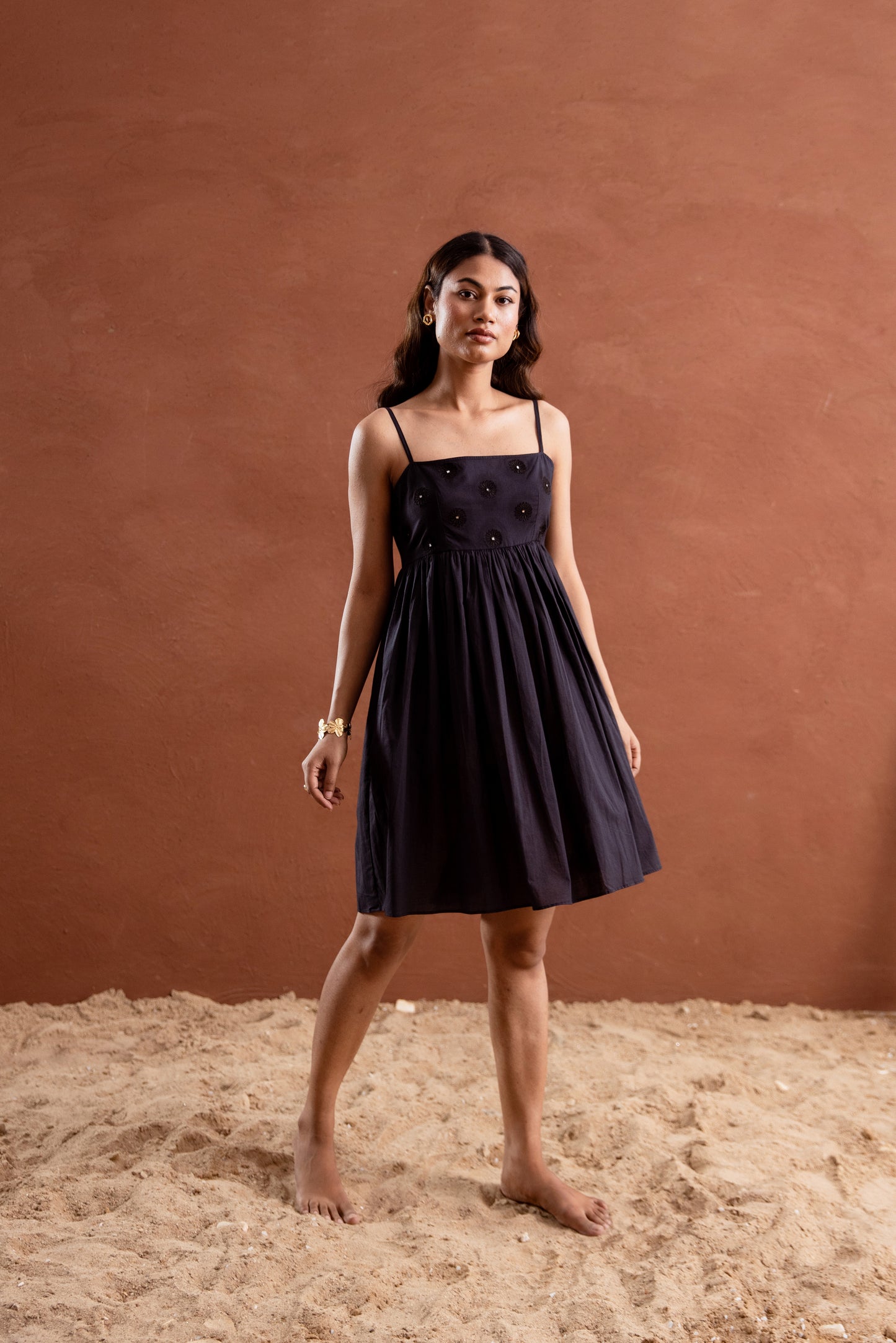 Solid Black Strappy Square Neck Short Dress