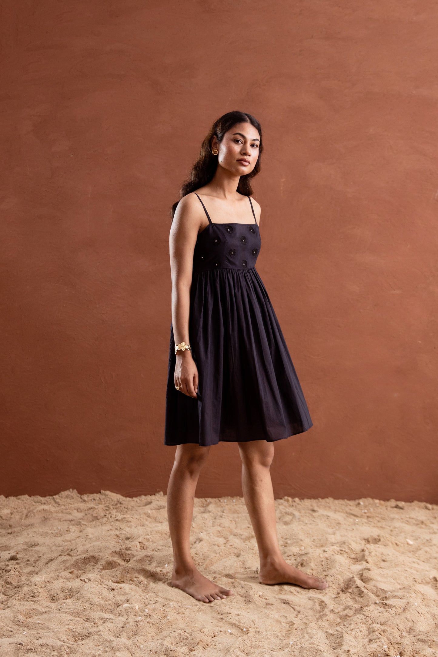 Solid Black Strappy Square Neck Short Dress