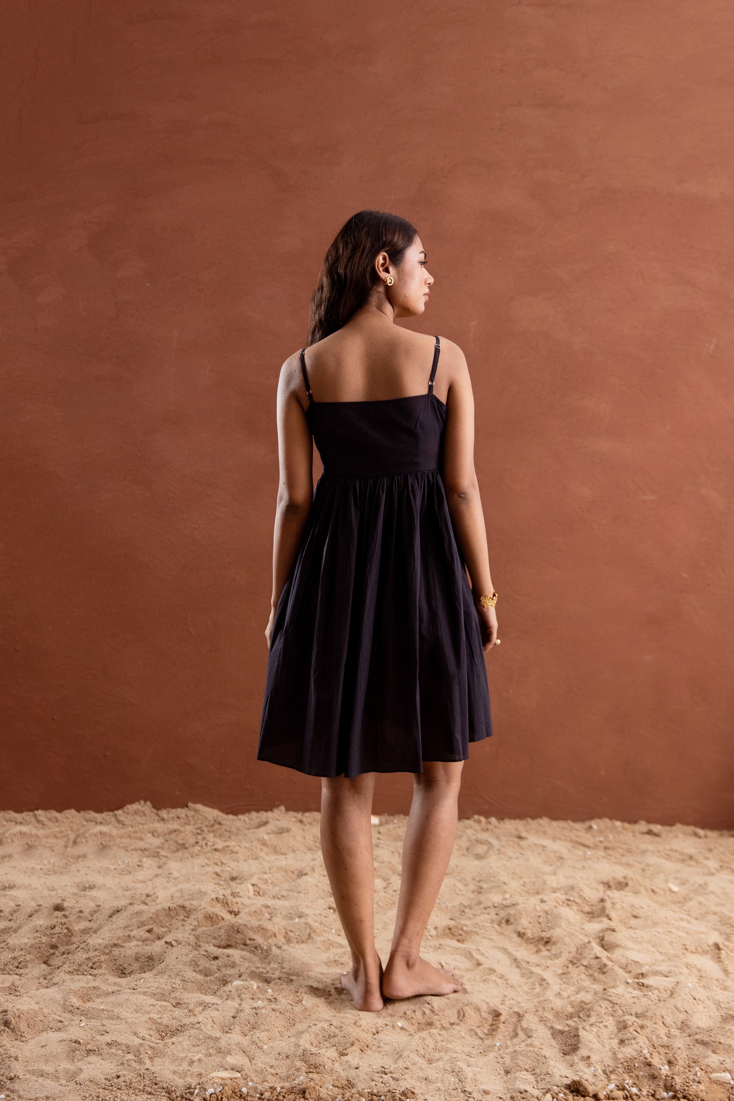 Solid Black Strappy Square Neck Short Dress