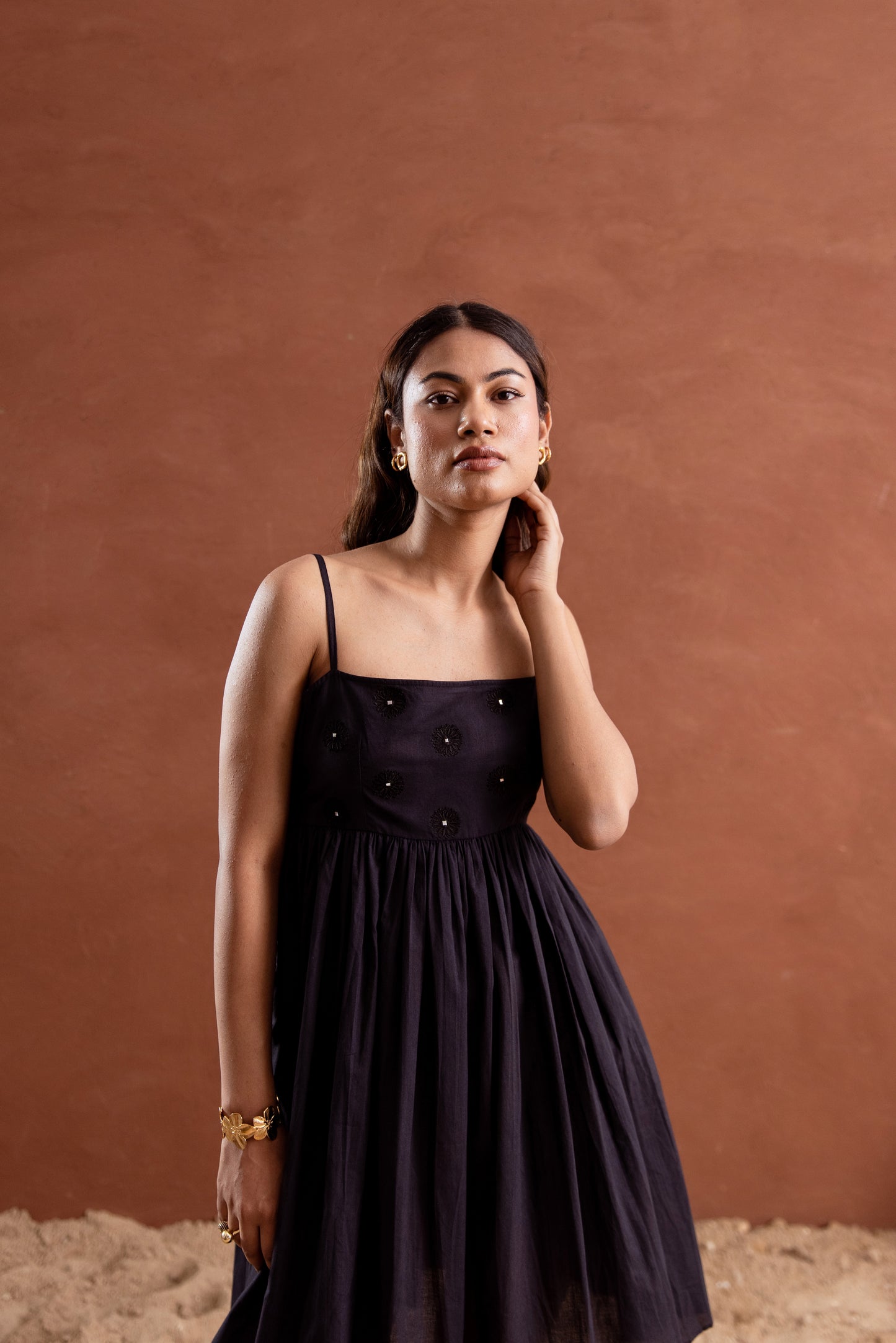 Solid Black Strappy Square Neck Short Dress