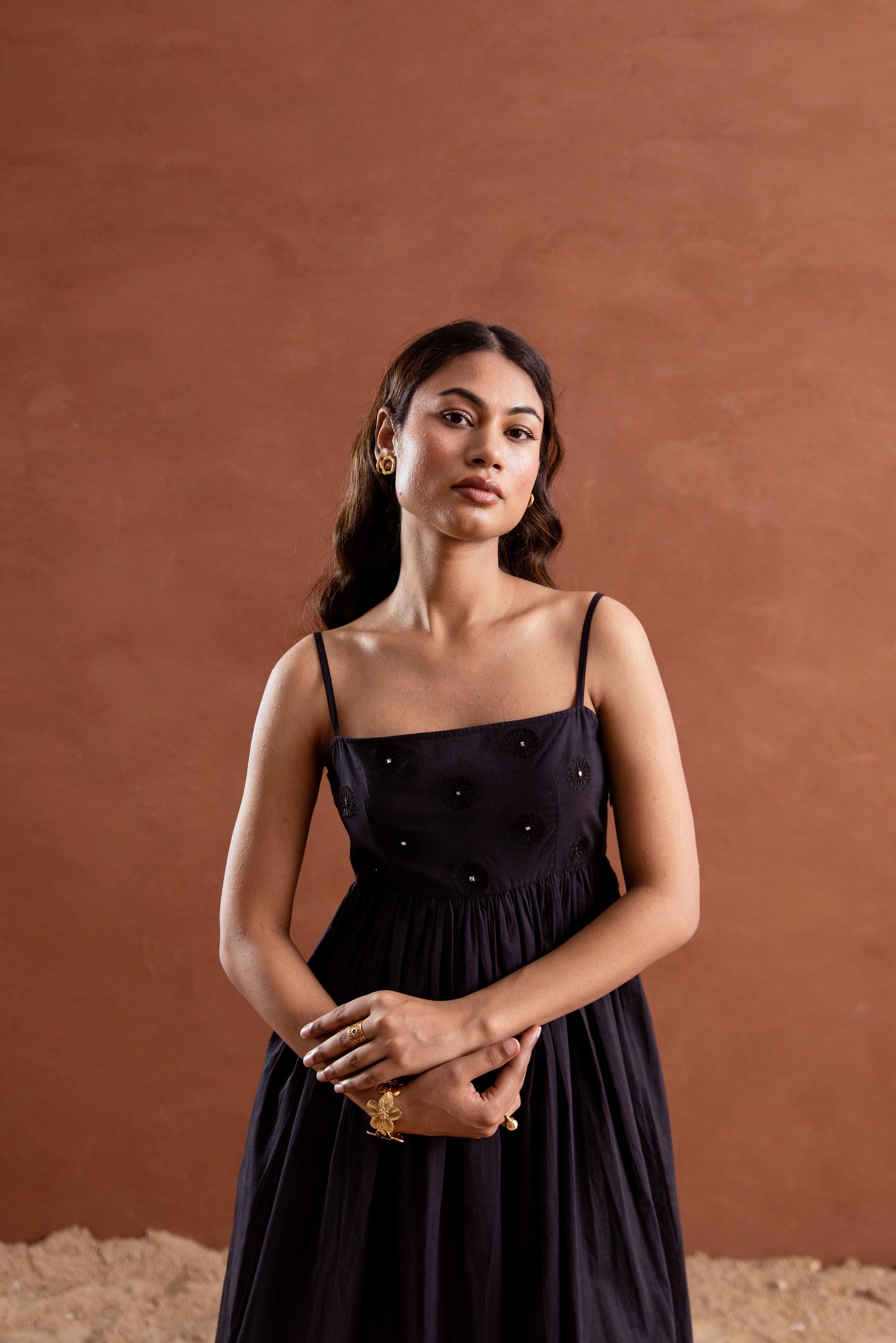 Solid Black Strappy Square Neck Short Dress