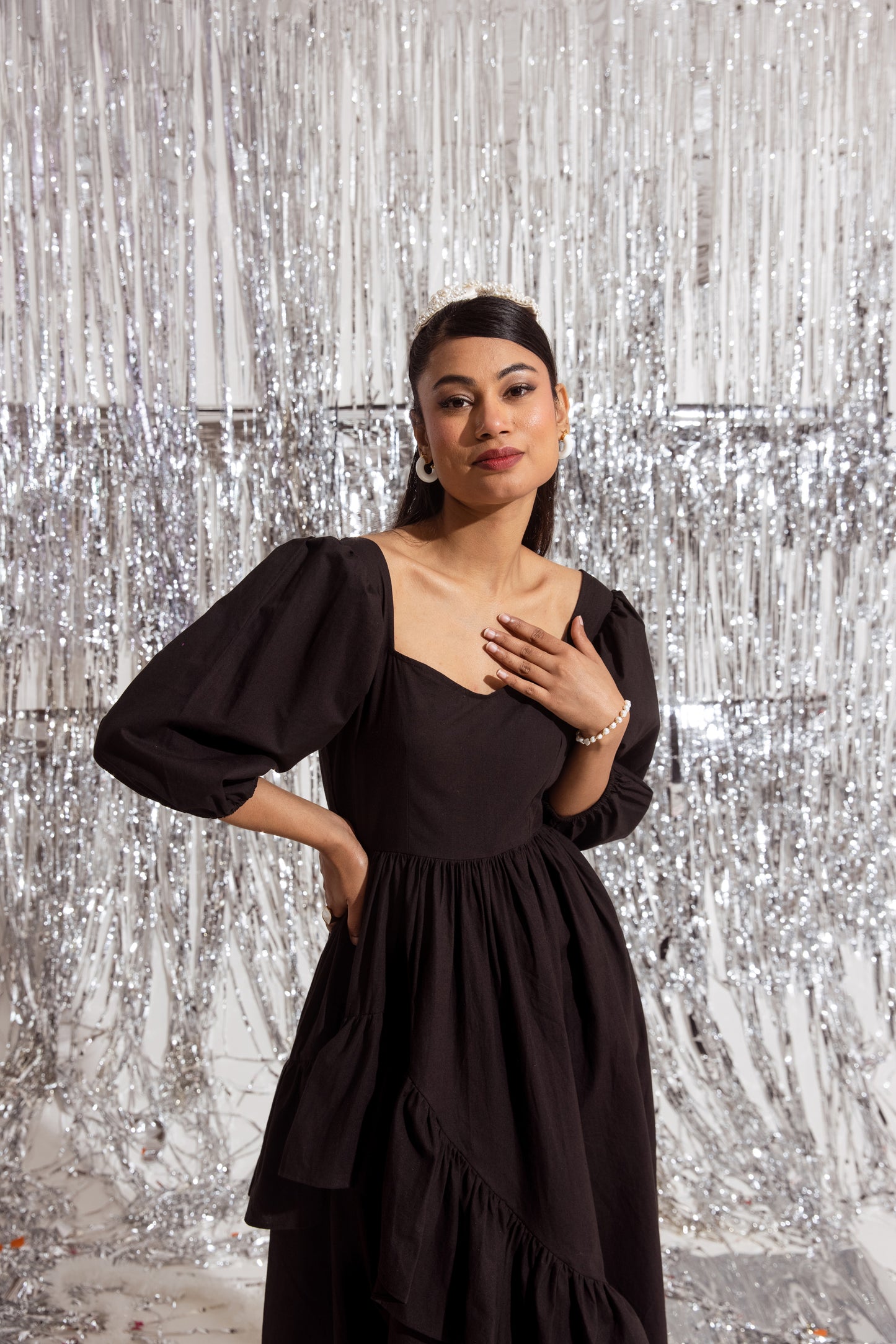 Black Sleeved Ruffled Dress