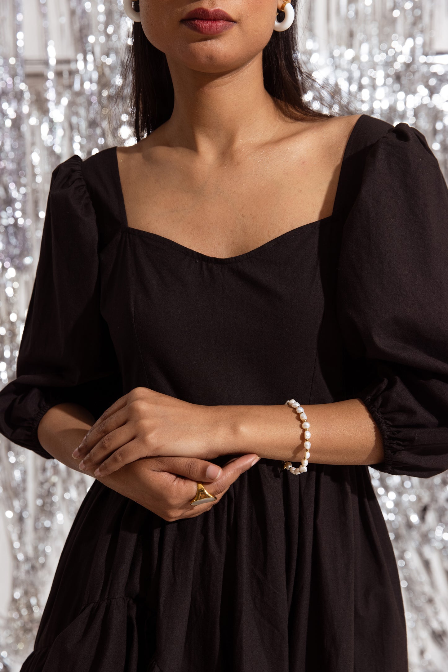 Black Sleeved Ruffled Dress