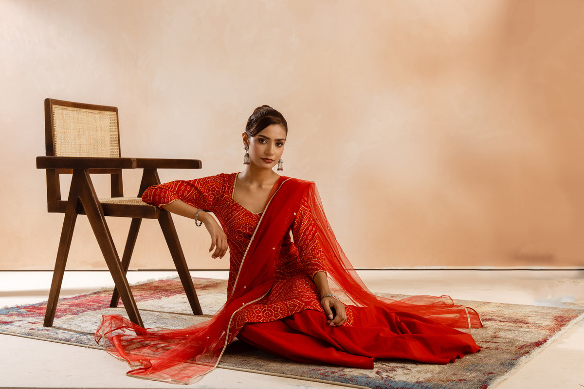 Kesar Sleeved-The Print (Red)