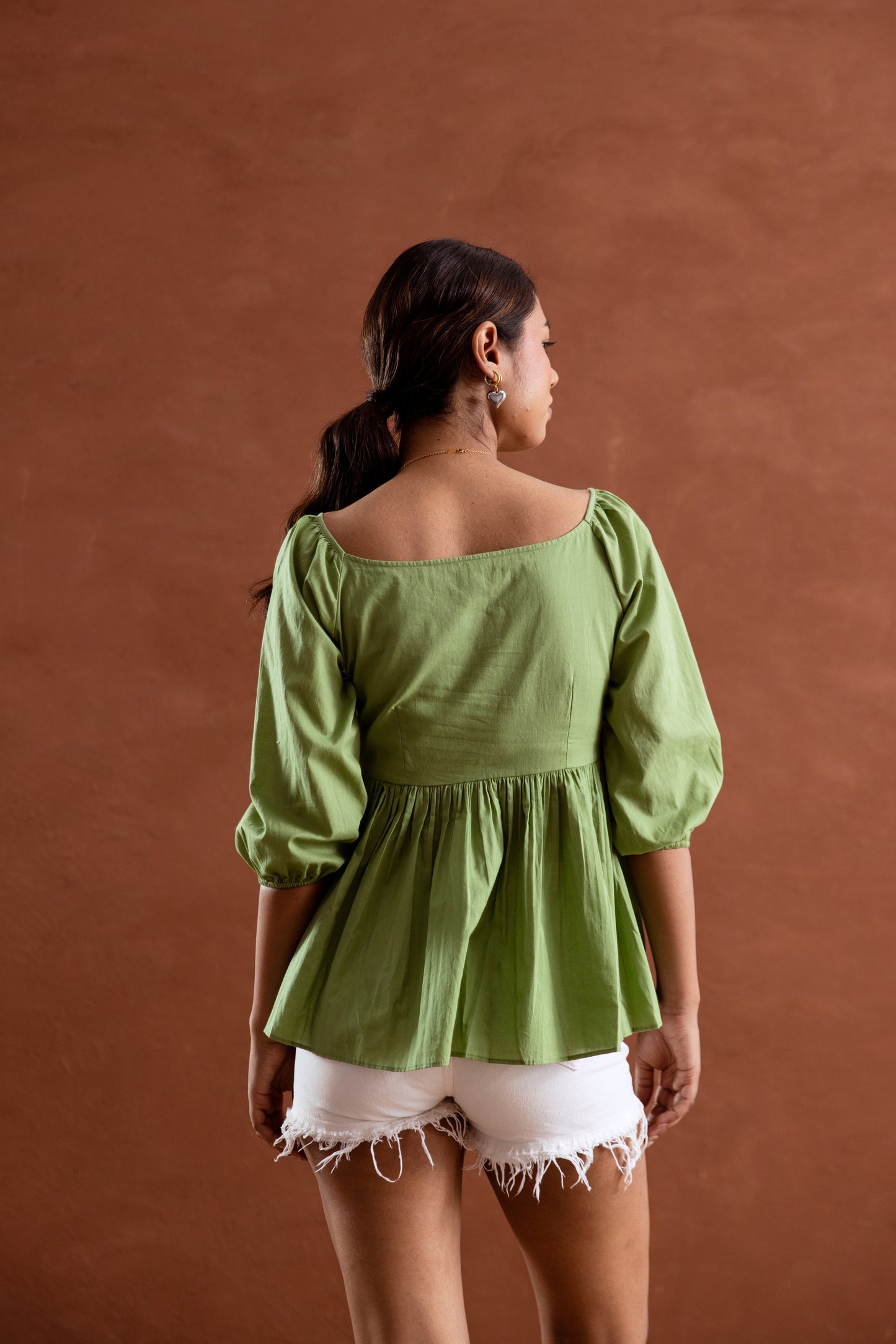Green Solid Sleeved Top